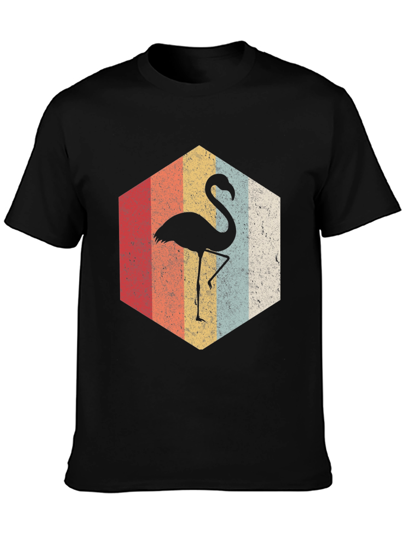 Black Retro Flamingo Hexagon Graphic Tee view 3