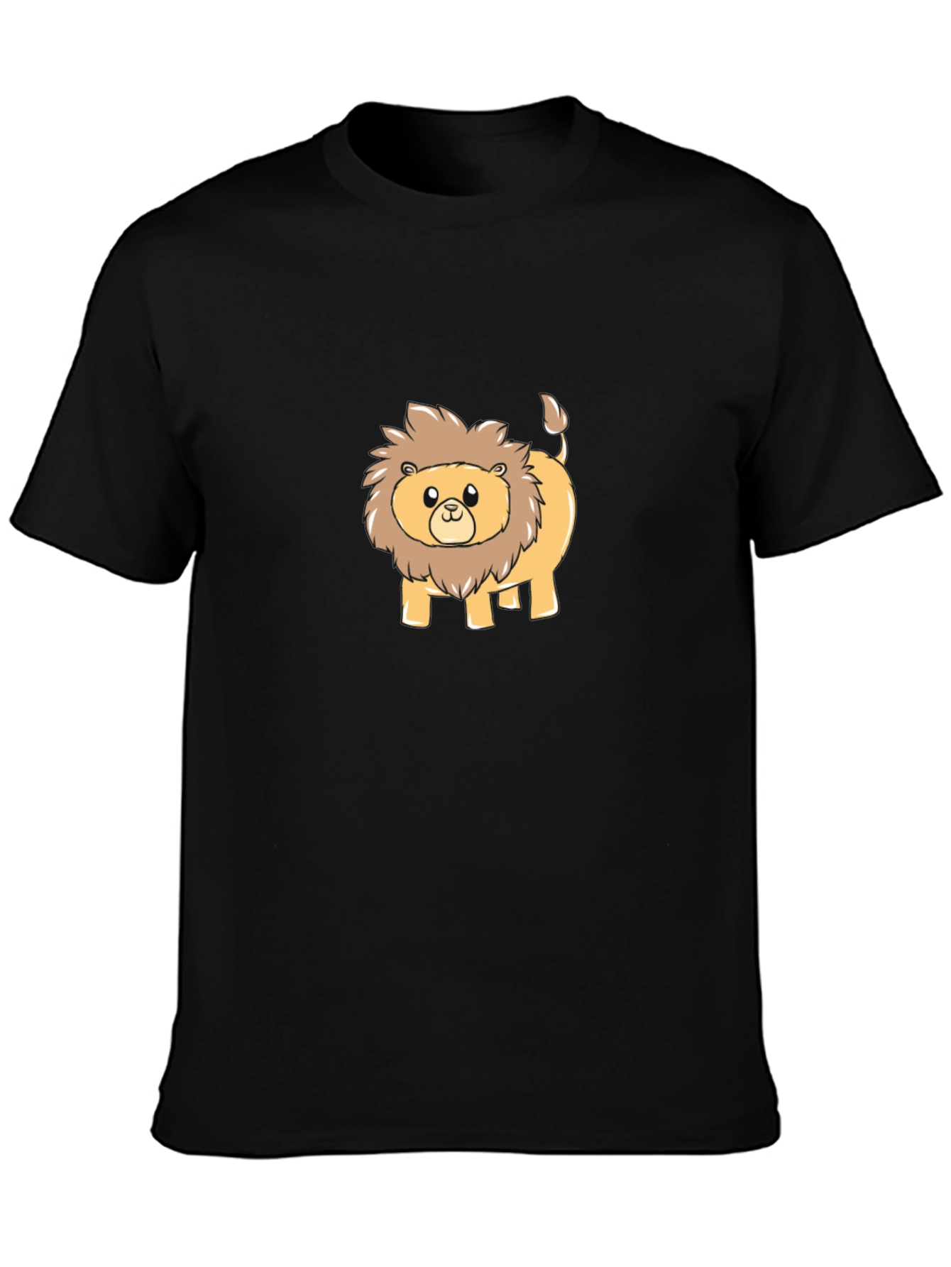 Black Cute Cartoon Lion Black T-Shirt view 3