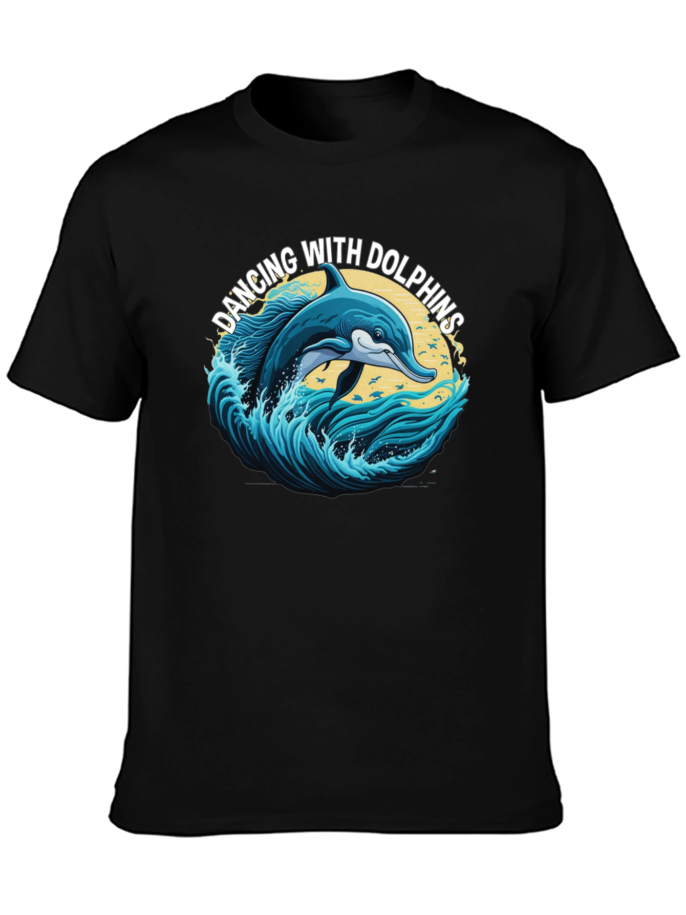 Black Dancing with Dolphins Graphic T-Shirt view 3