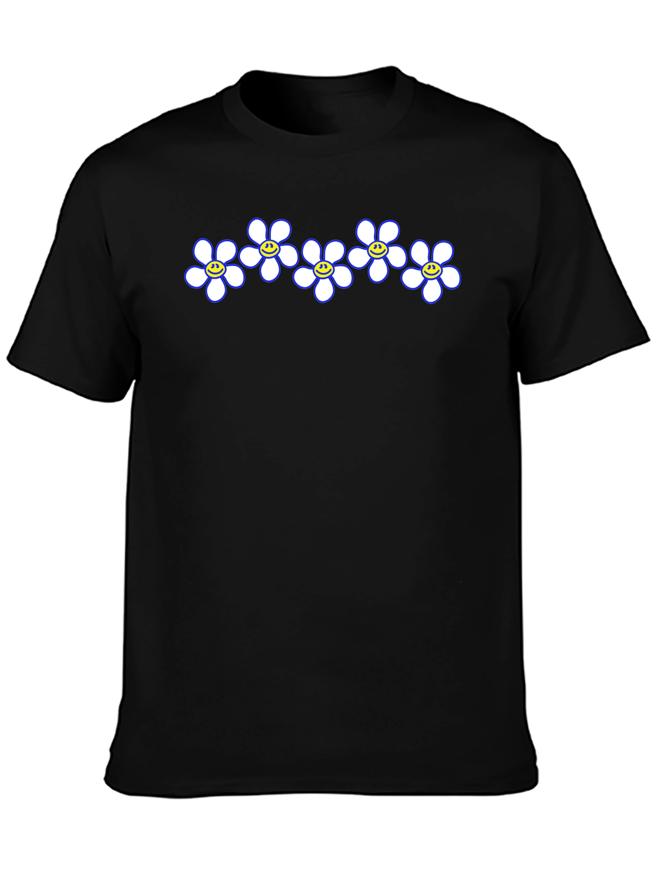 Black Smiley Flower Power Tee - Casual Black T-Shirt view 3