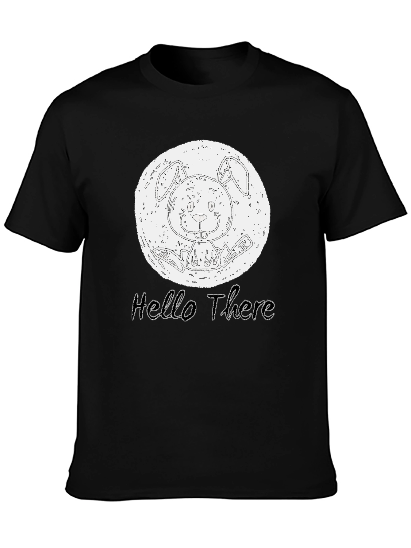 Black Hello There Bunny Graphic Tee - Black Cotton Casual T-Shirt view 3