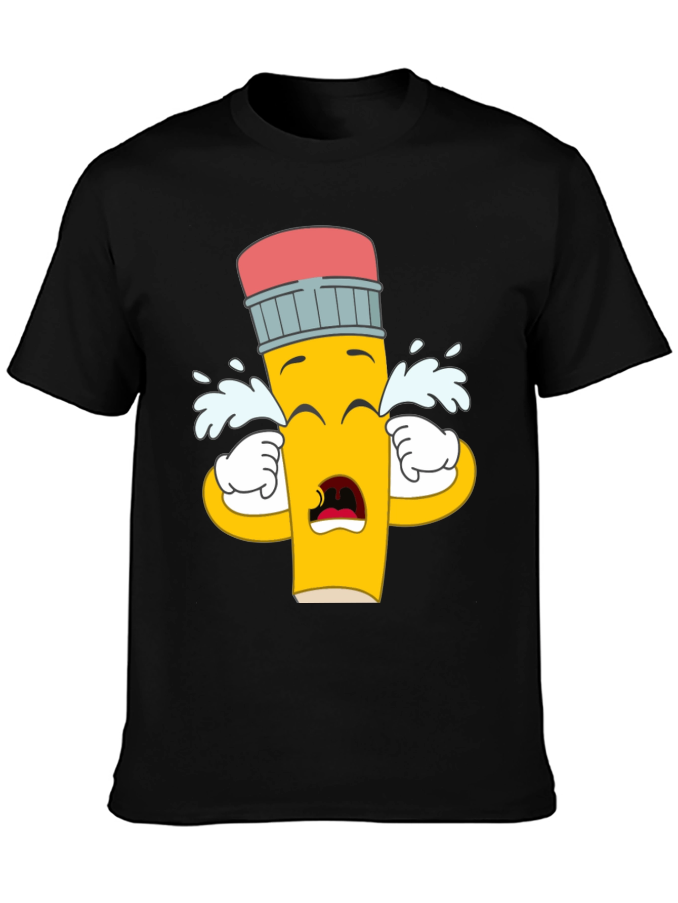 Black Crying Pencil Graphic Tee - Black Cotton Blend view 3