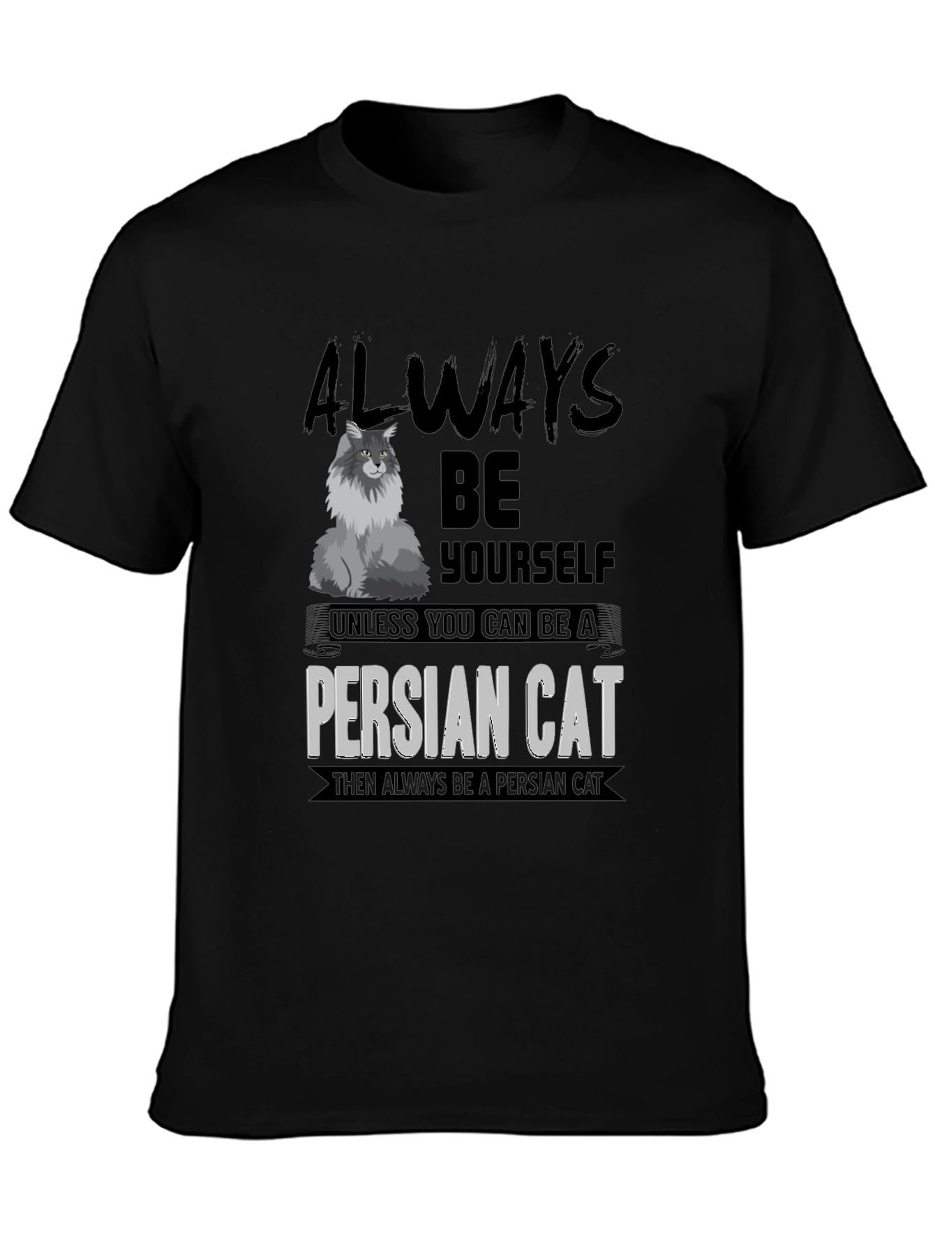 Black Funny Persian Cat T-Shirt view 3