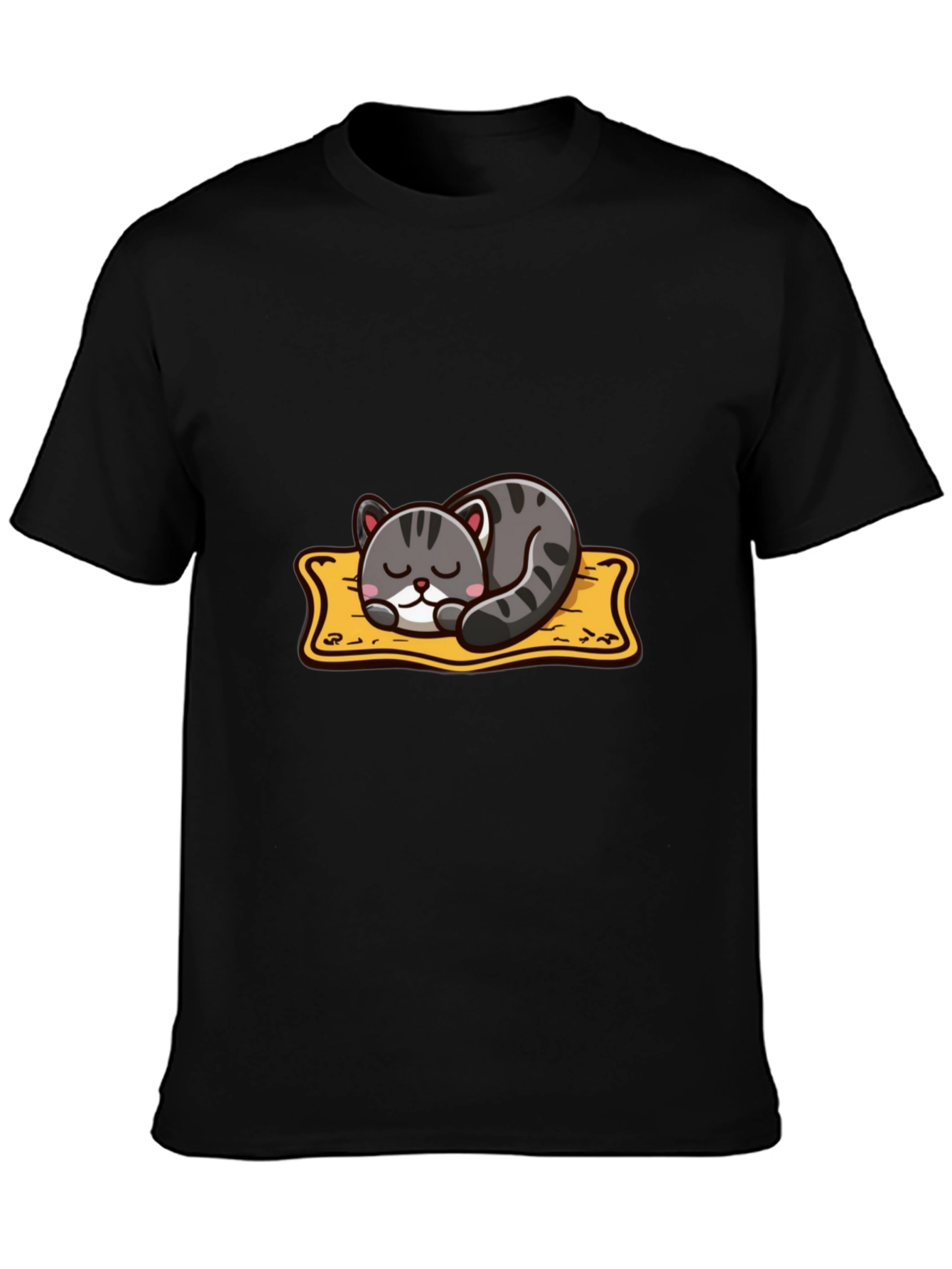 Black Cute Cartoon Cat Nap T-Shirt - Black view 3
