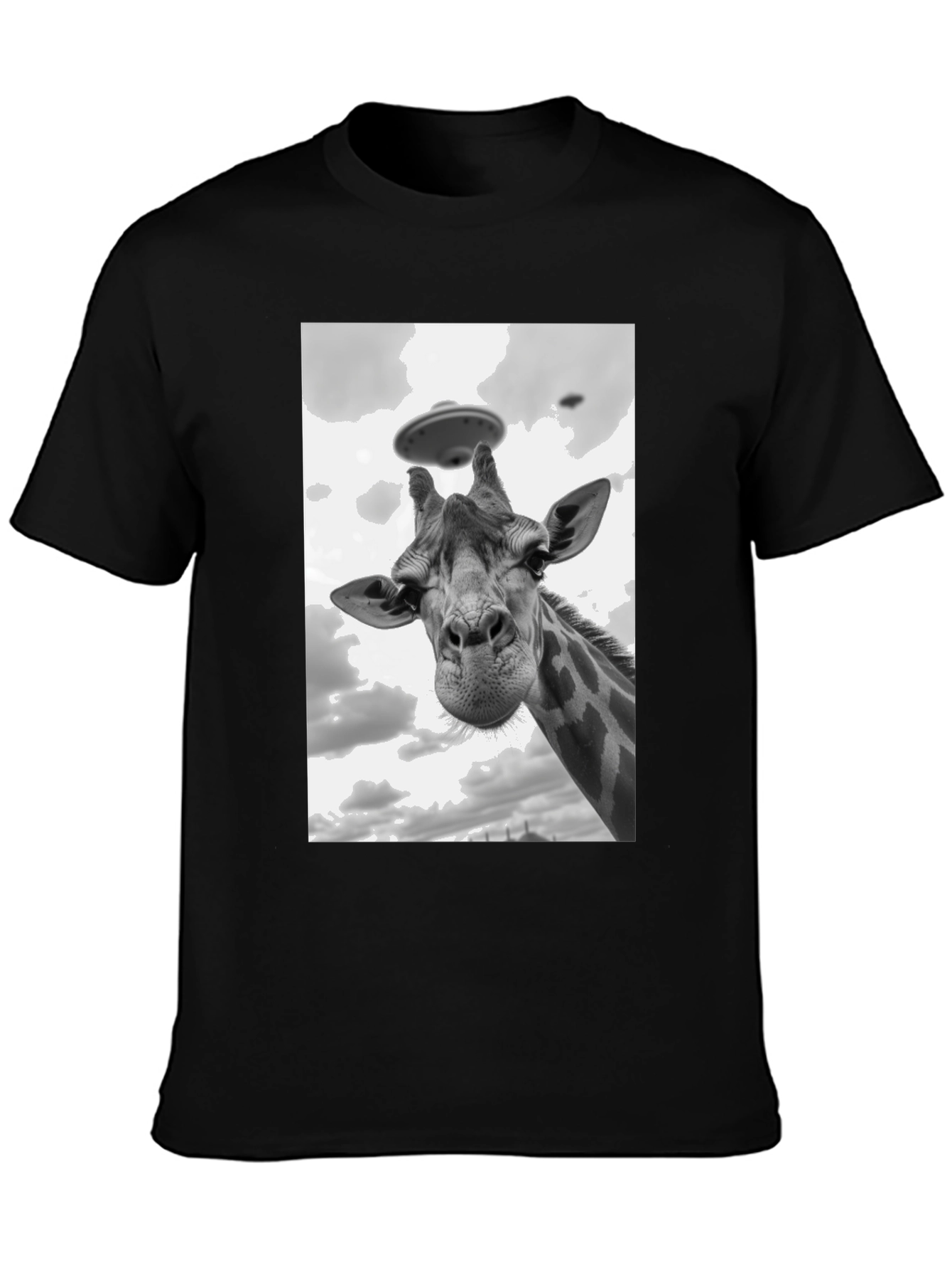 Black Giraffe Abduction T-Shirt: Quirky UFO Tee view 3