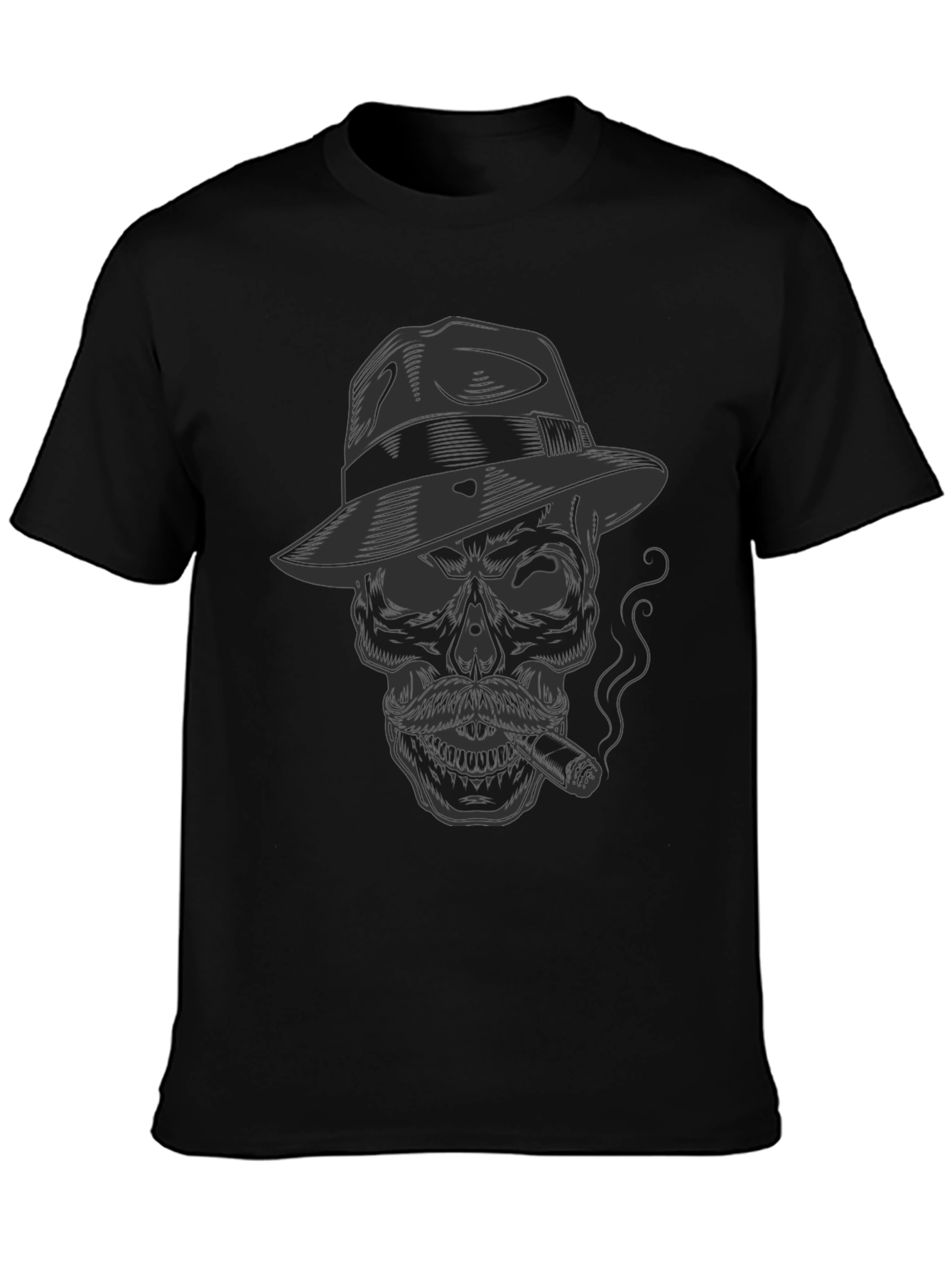 Black Skull Fedora Cigar T-Shirt - Dark Humor Graphic Tee view 3