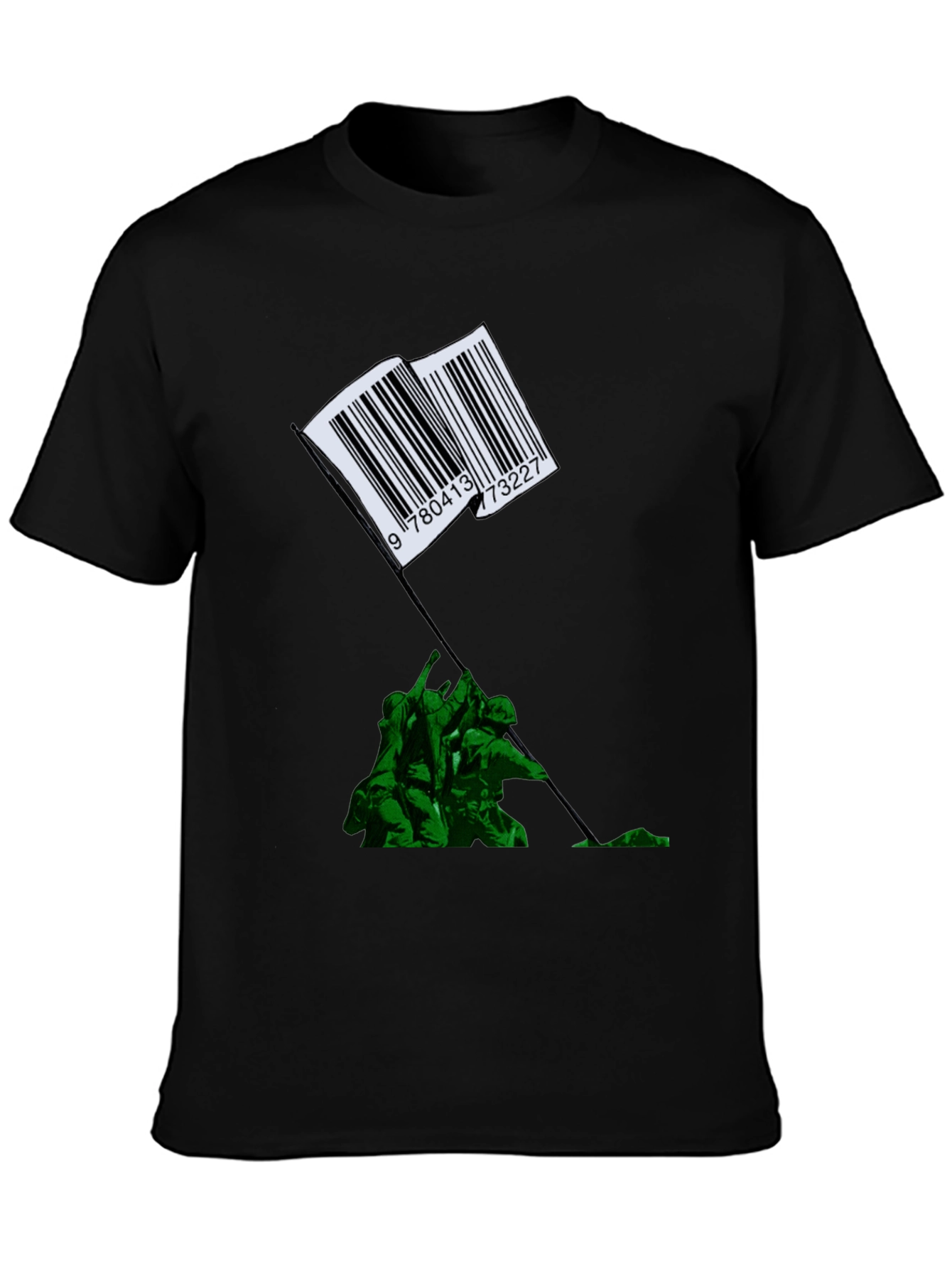 Black Barcode Flag Raising Graphic T-Shirt view 3
