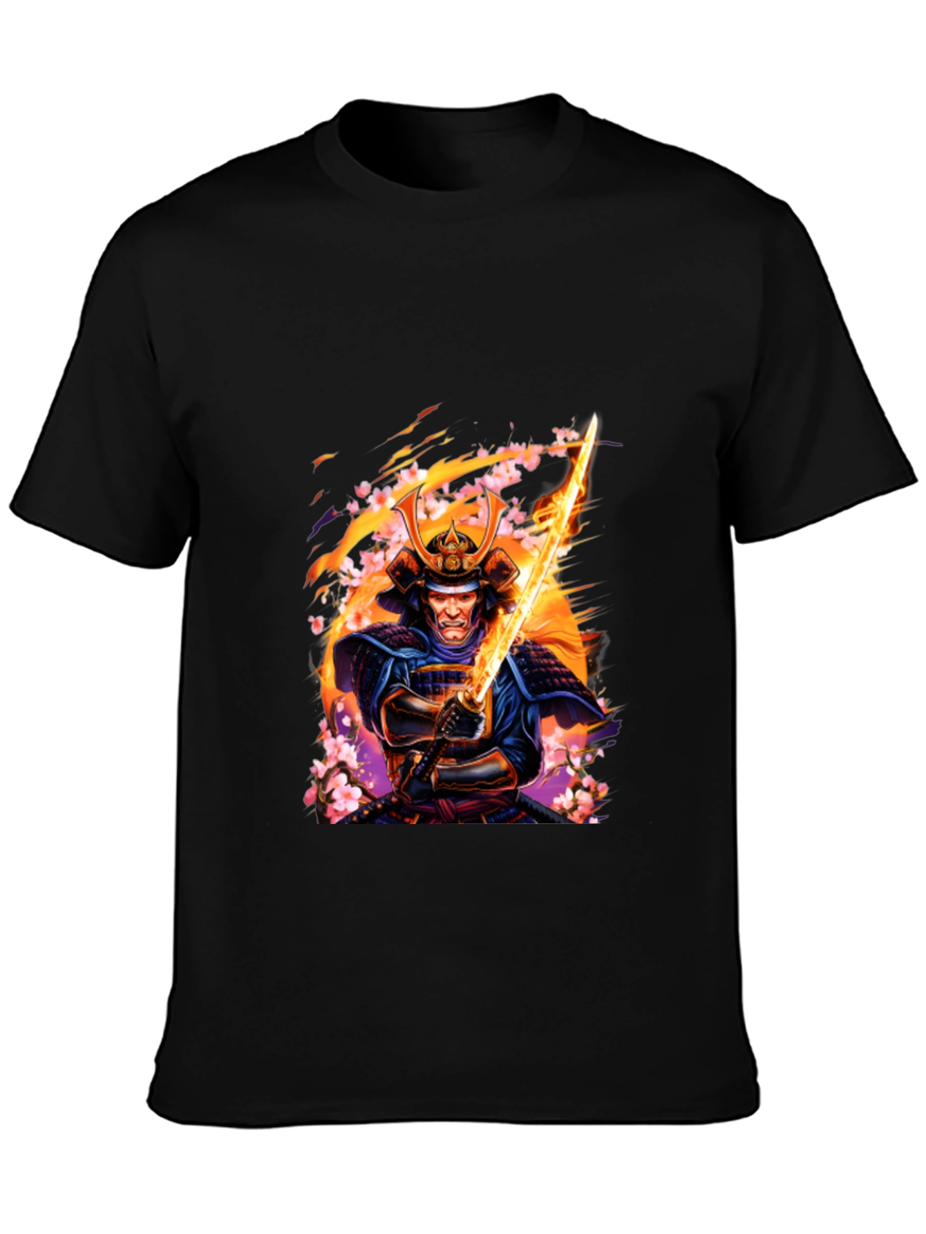 Black Samurai Warrior Graphic Print Black T-Shirt view 3
