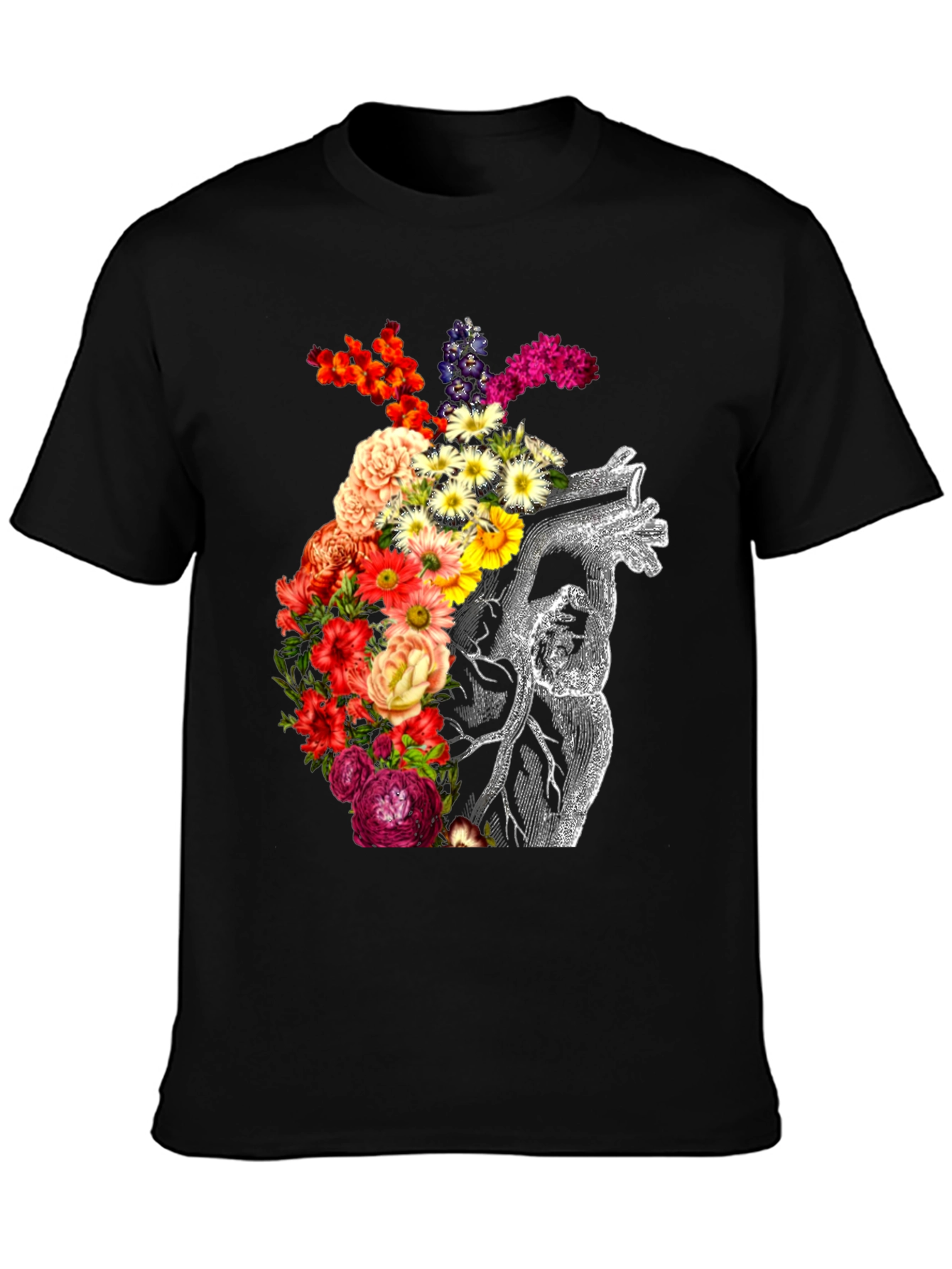 Black Floral Heart Graphic Black T-Shirt view 3