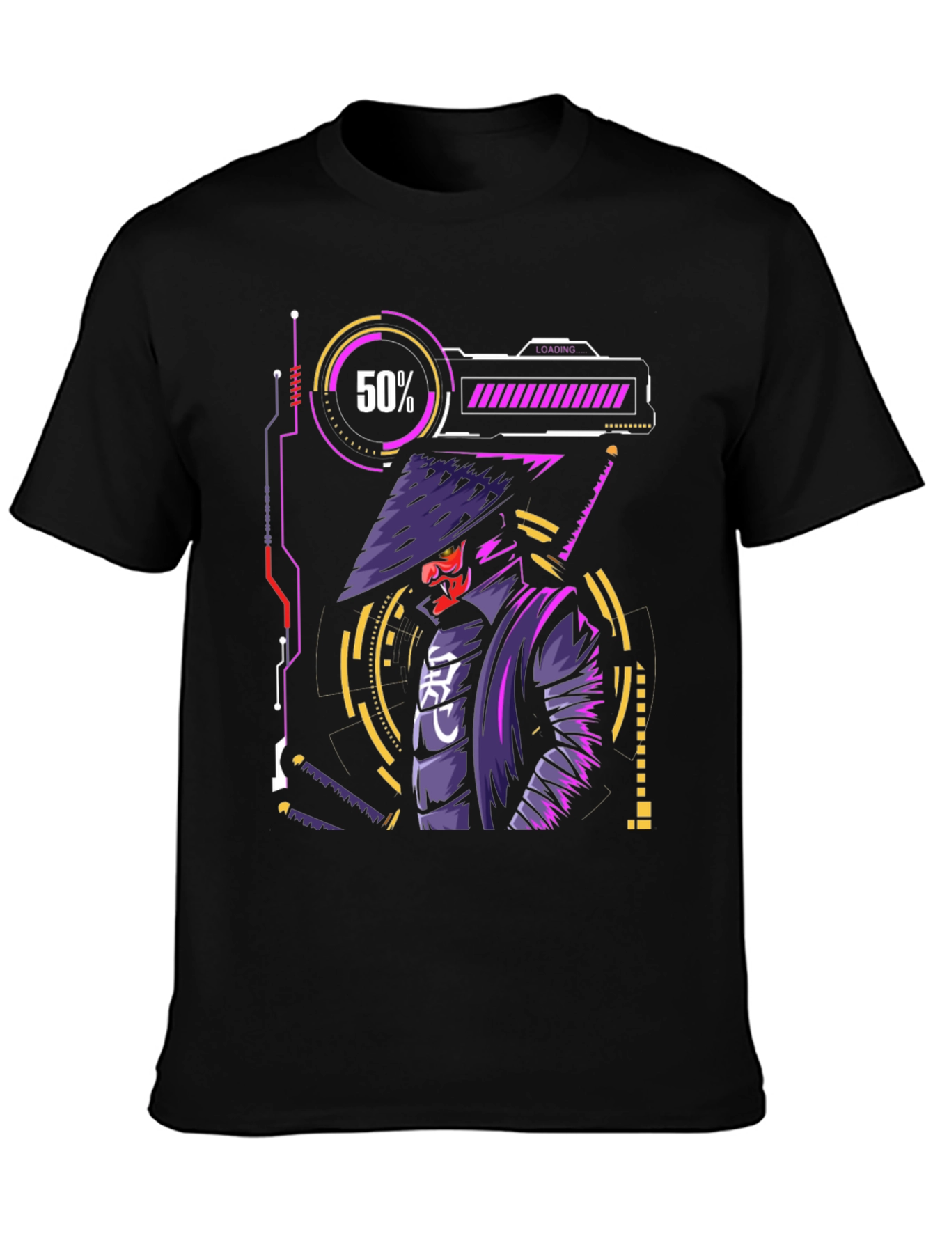 Black Cyberpunk Samurai T-Shirt - Futuristic Warrior Design view 3