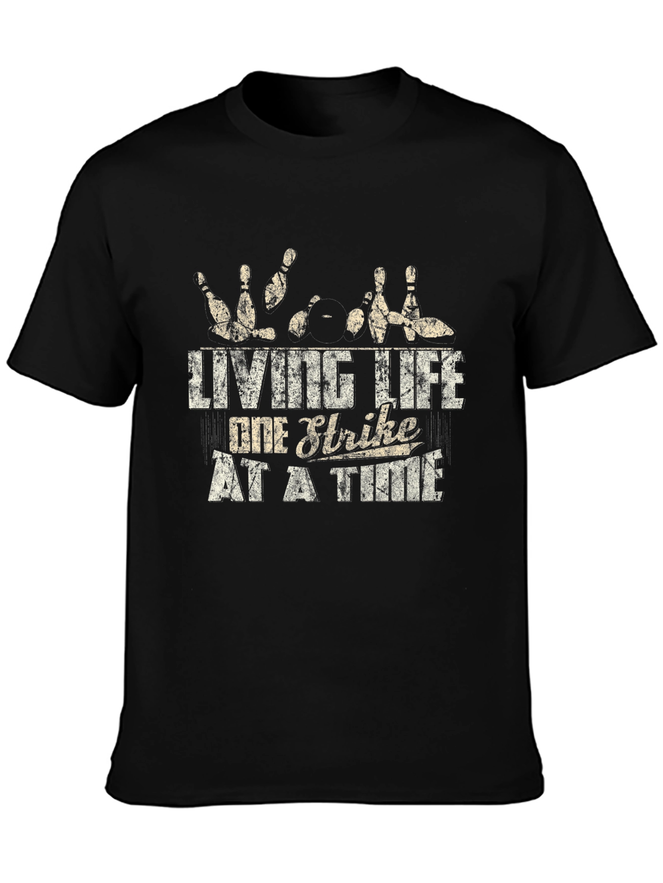 Black Bowling Strike Graphic Tee - Live Life One Strike at a Time view 3