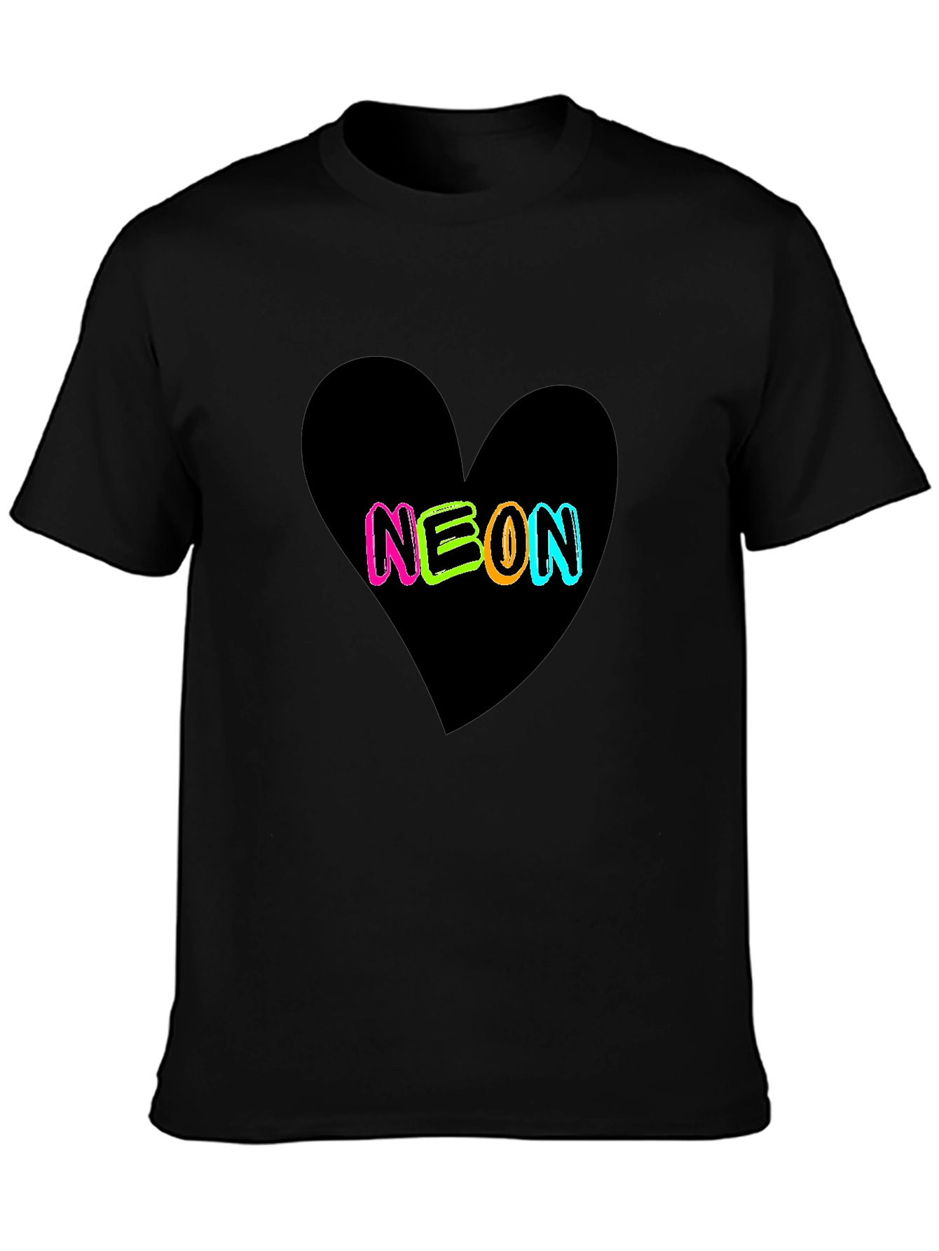 Black Neon Heart Graphic Black T-Shirt view 3
