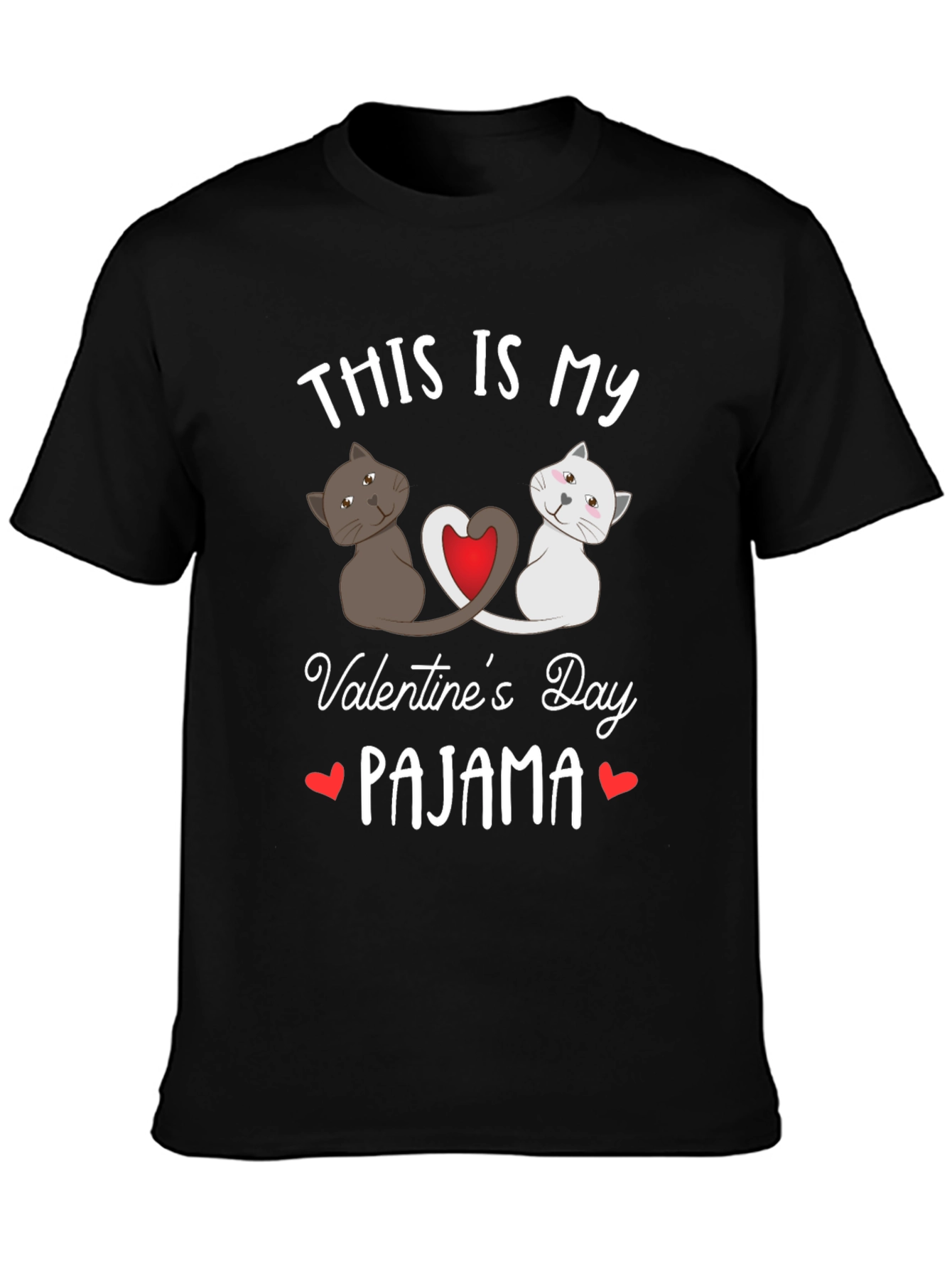 Black Valentine's Day Cat Pajama T-Shirt view 3