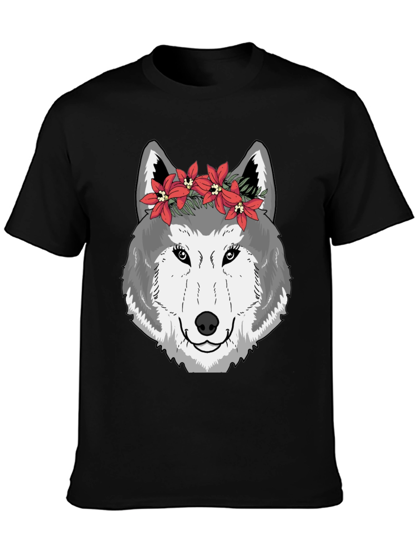 Black Wolf Floral Crown Graphic Tee - Cool Casual Style view 3