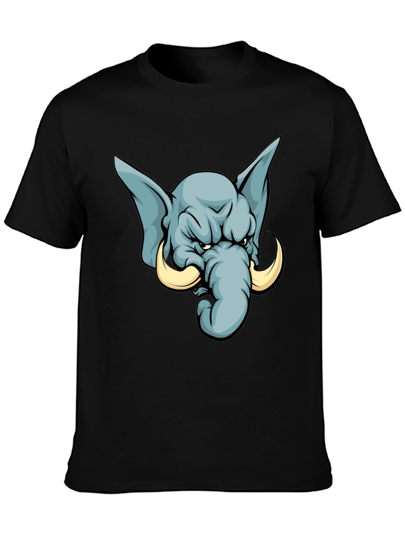 Black Angry Elephant Cartoon T-Shirt - Black view 3