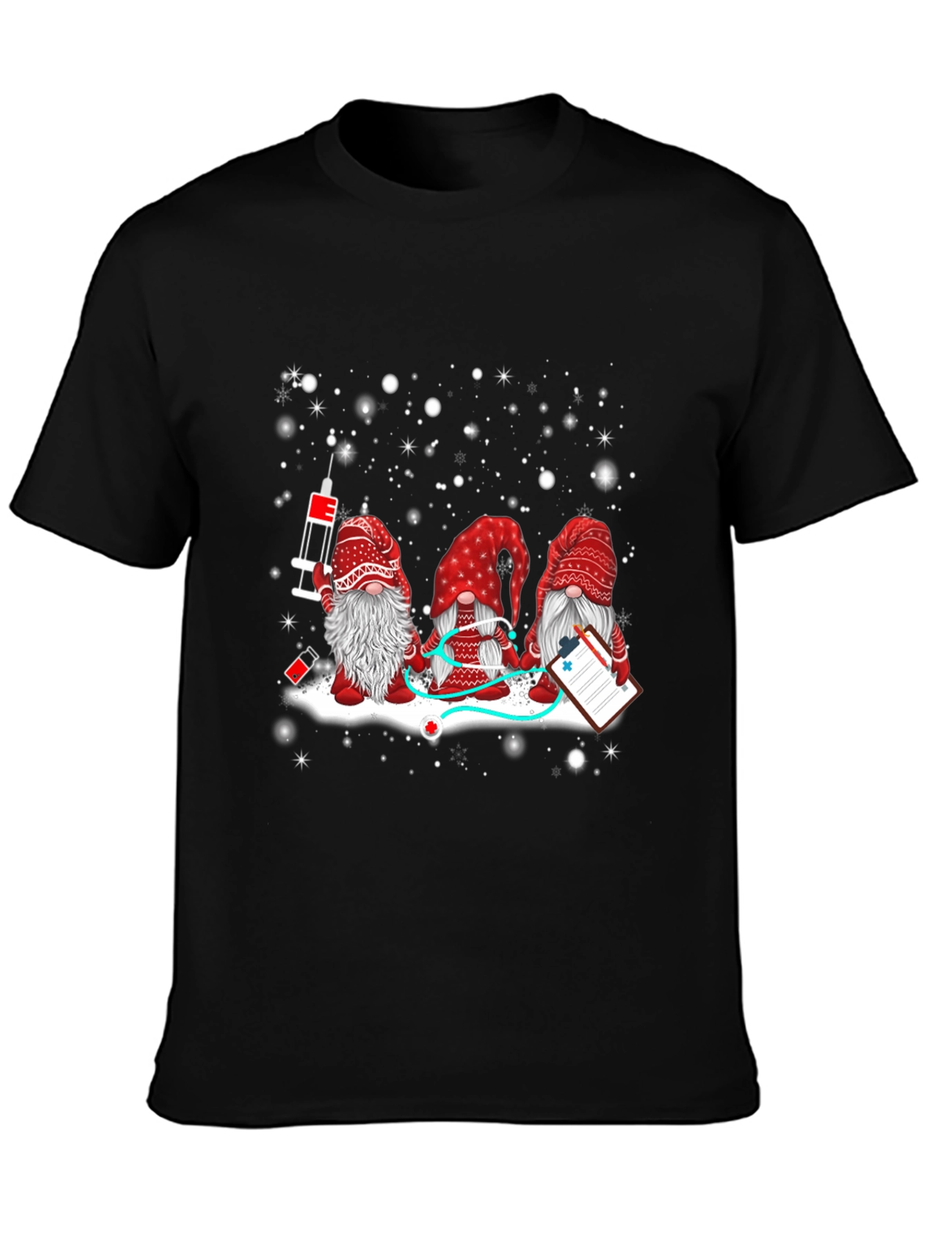 Black Nurse Gnomes T-Shirt - Holiday Medical Tee view 3