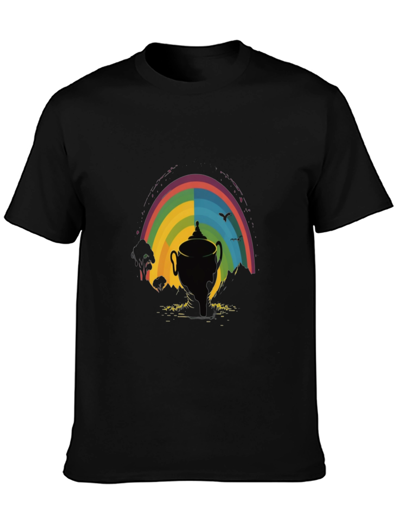 Black Rainbow Trophy Graphic Tee - Black Cotton Shirt view 3