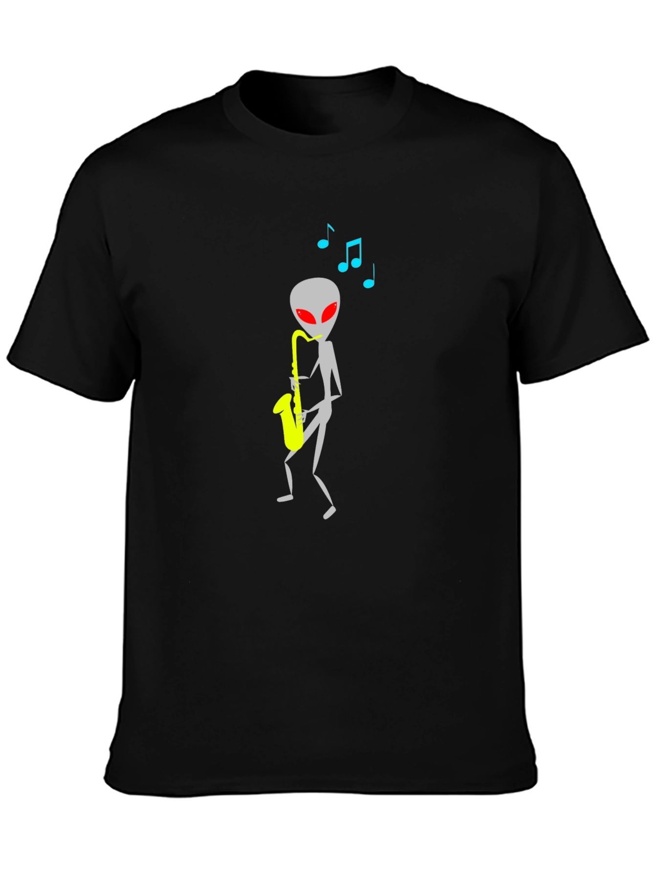 Black Alien Sax Player Black Graphic Tee view 3