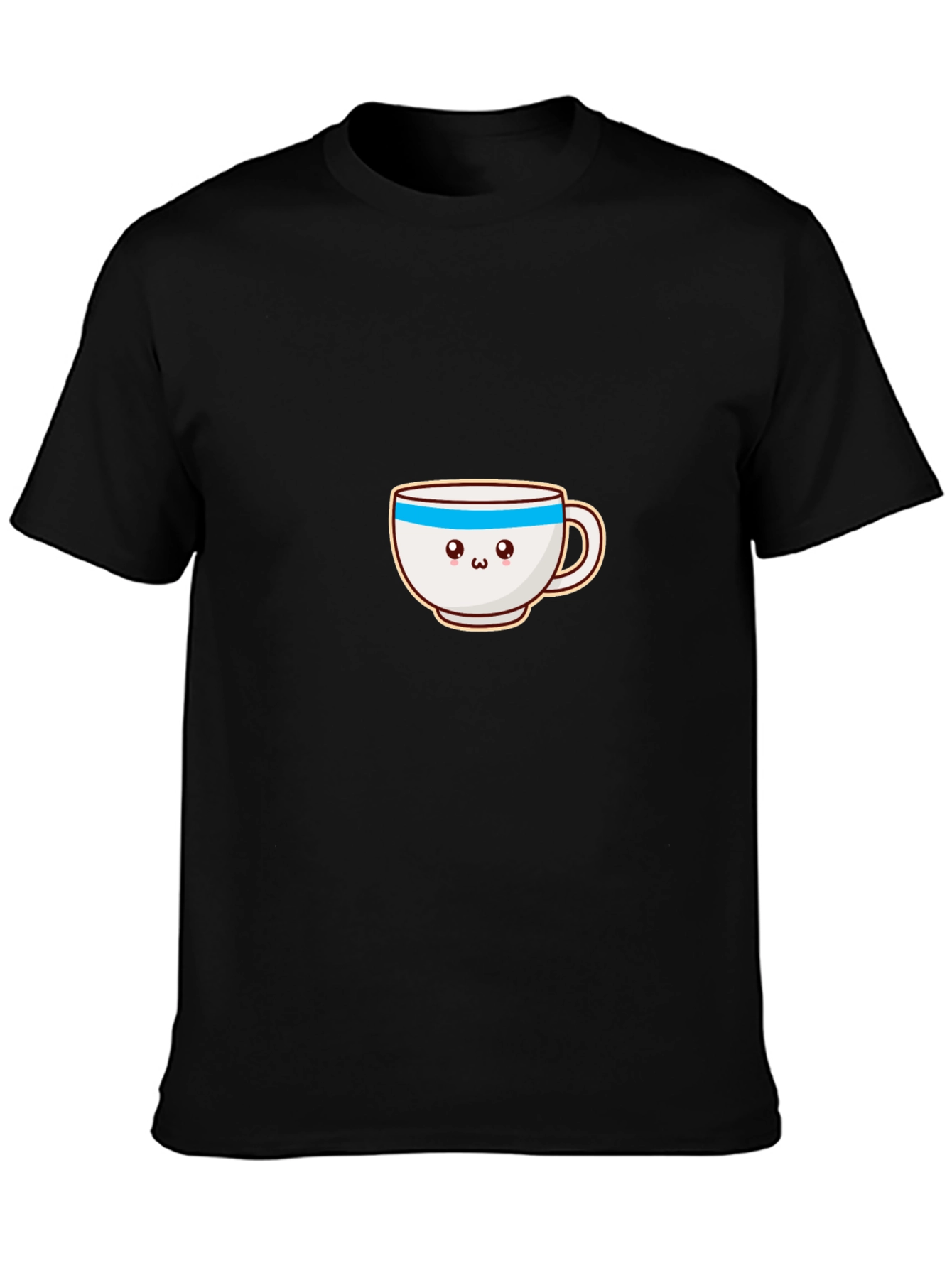 Cute Cartoon Coffee Cup Graphic Tee - Black Cotton Blend - 3