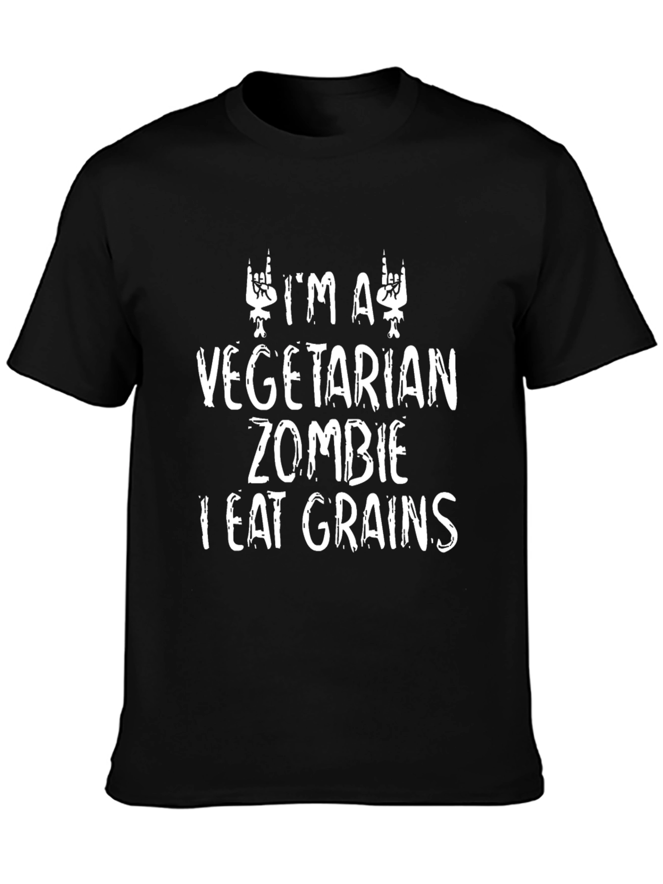 Black Vegetarian Zombie T-Shirt - I Eat Grains Funny Tee view 3