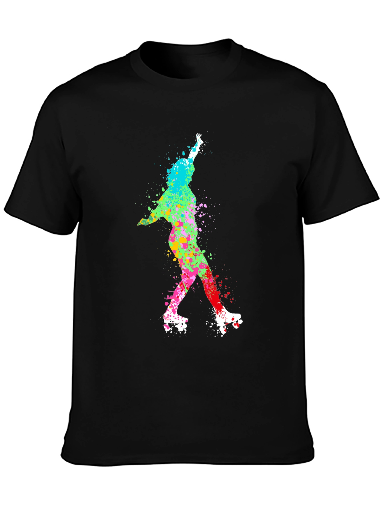 Black Colorful Roller Skate T-Shirt view 3