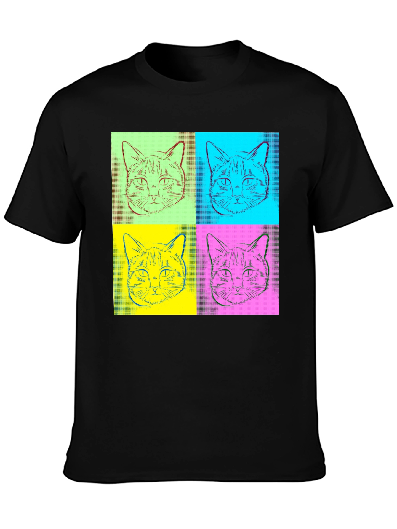 Black Pop Art Cat Graphic Tee - Quirky Black T-Shirt view 3