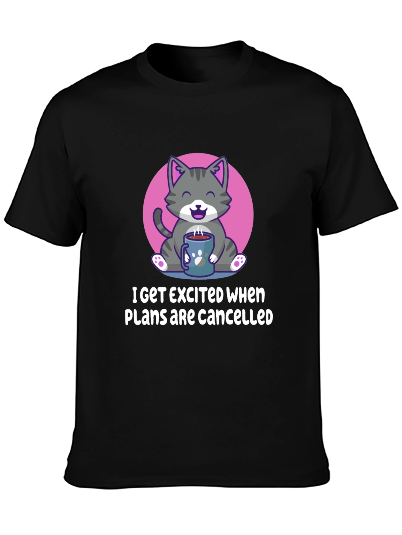Black Funny Cat Coffee T-Shirt - Cancelled Plans Graphic Tee view 3