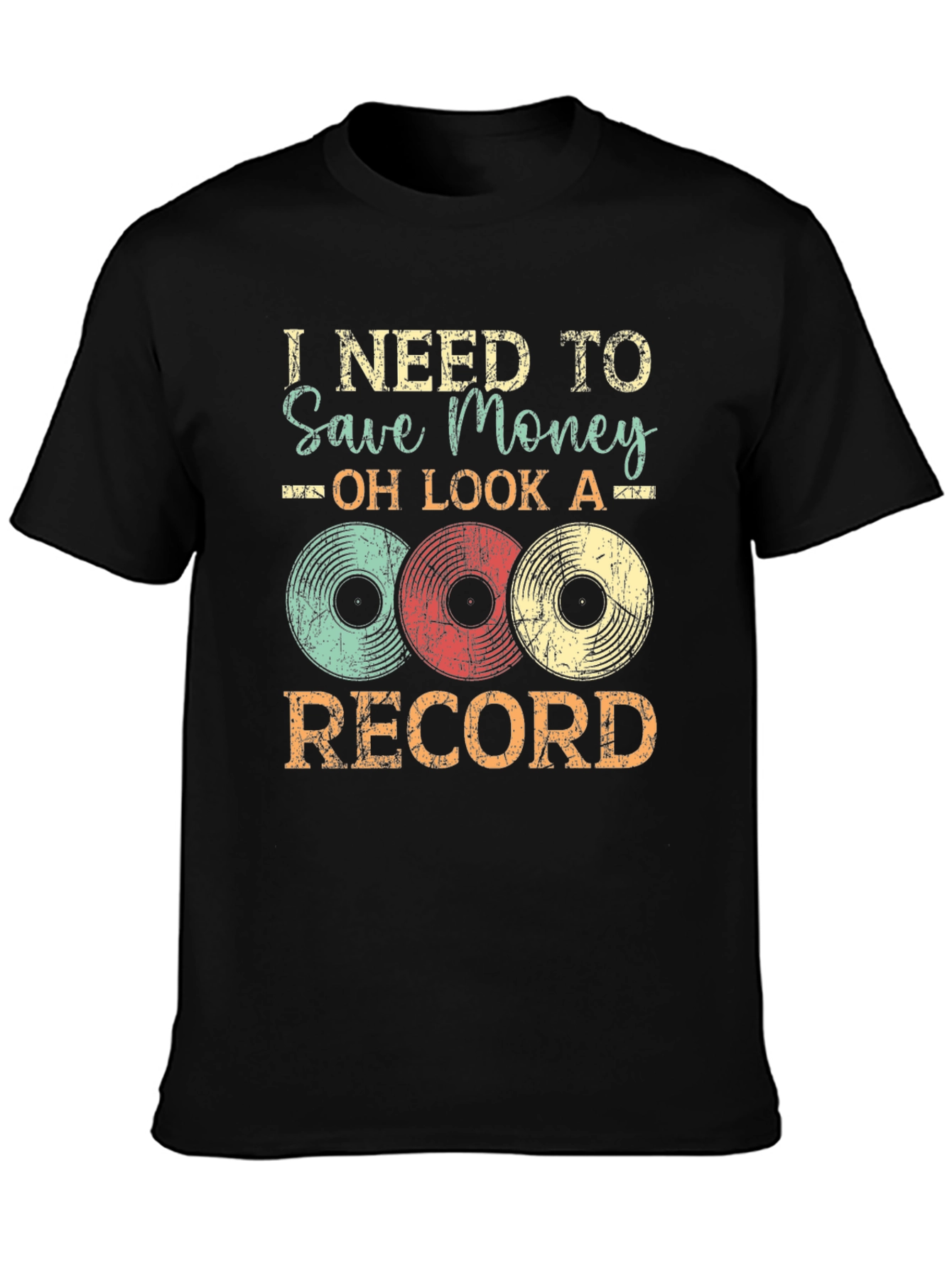 Black I Need to Save Money Vinyl Record T-Shirt view 3
