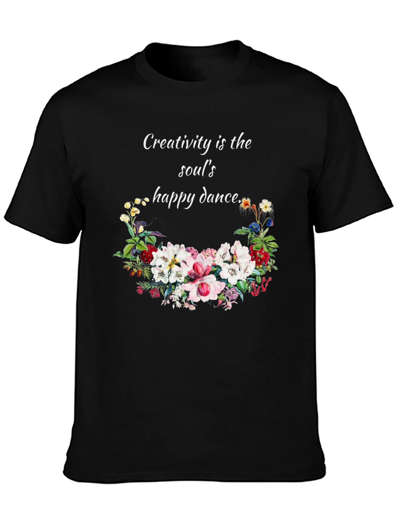 Black Creativity T-Shirt with Floral Design view 3