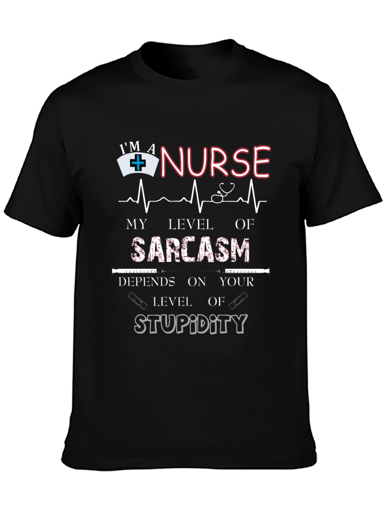 Black Nurse Sarcasm Level T-Shirt view 3