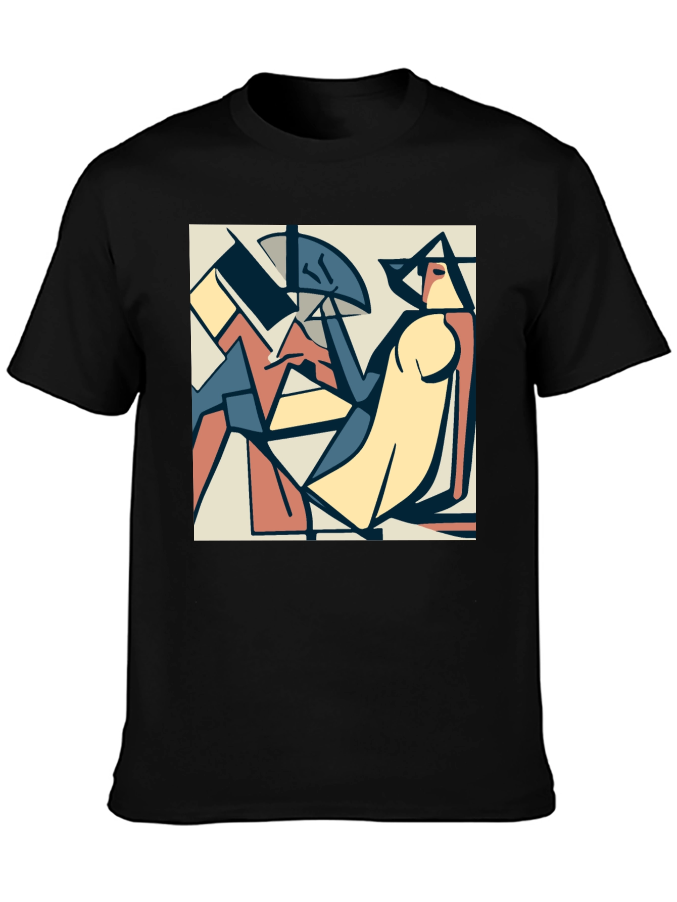 Black Abstract Art Print Black Crew Neck T-Shirt view 3