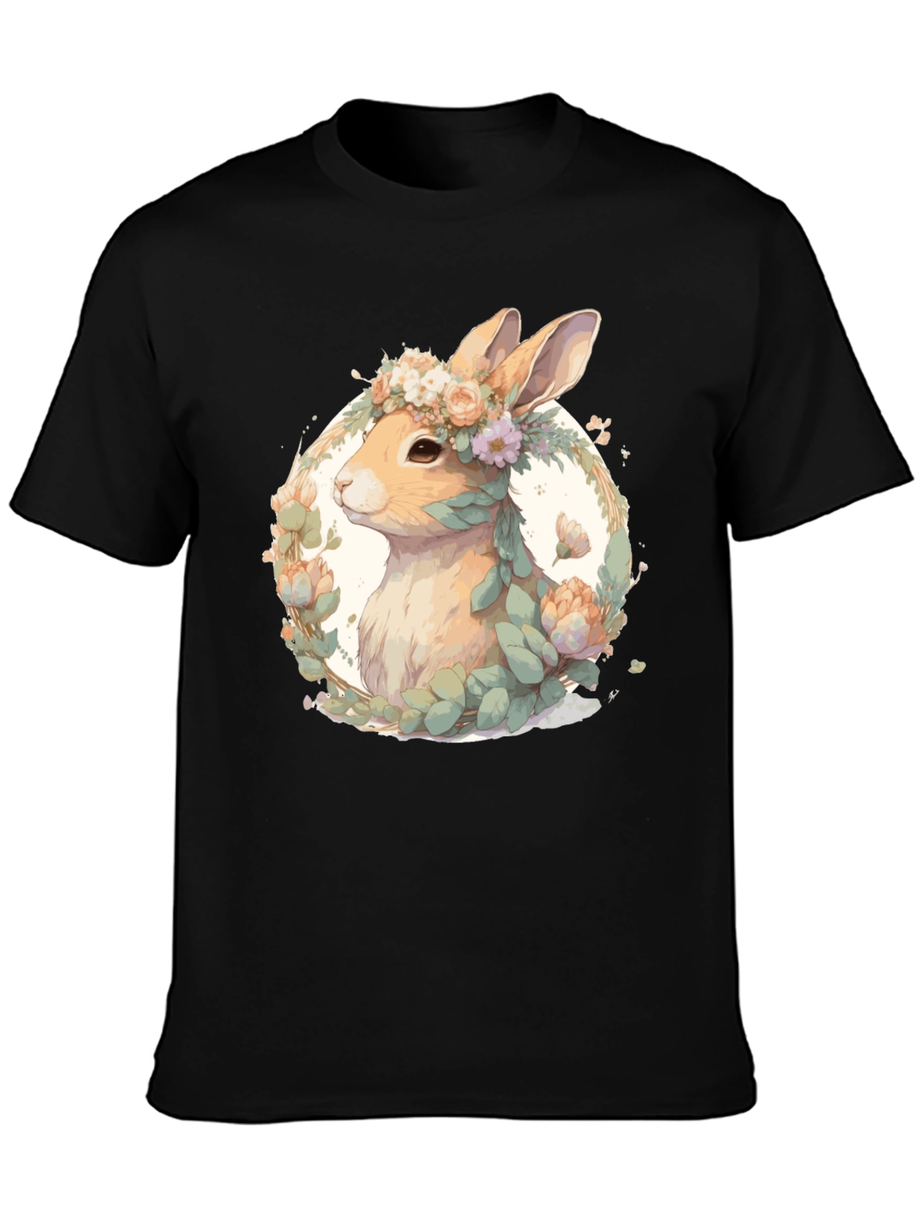Black Floral Rabbit T-Shirt - Easter Spring Style view 3