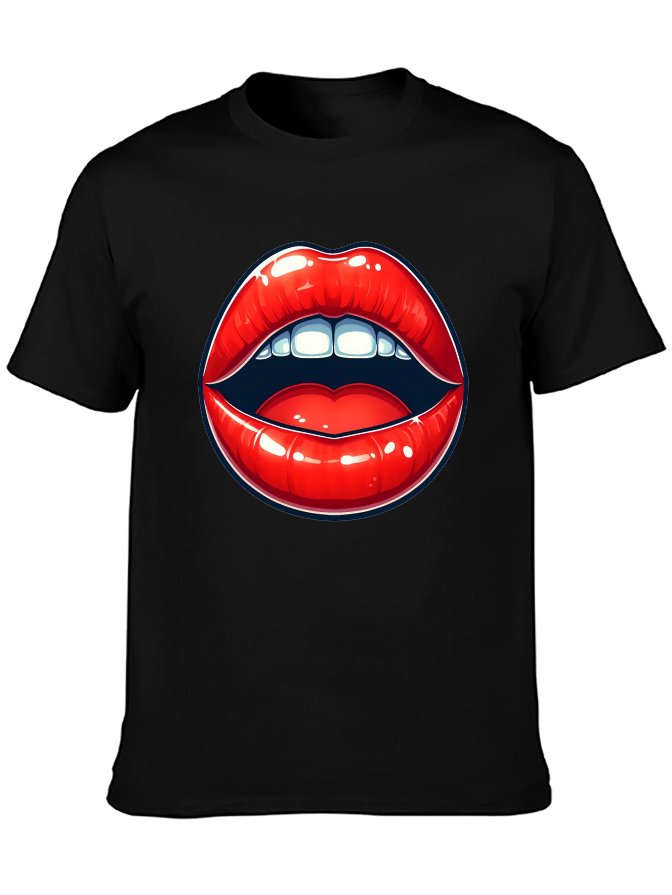 Black Bold Lips Graphic Tee - Black Cotton T-Shirt view 3
