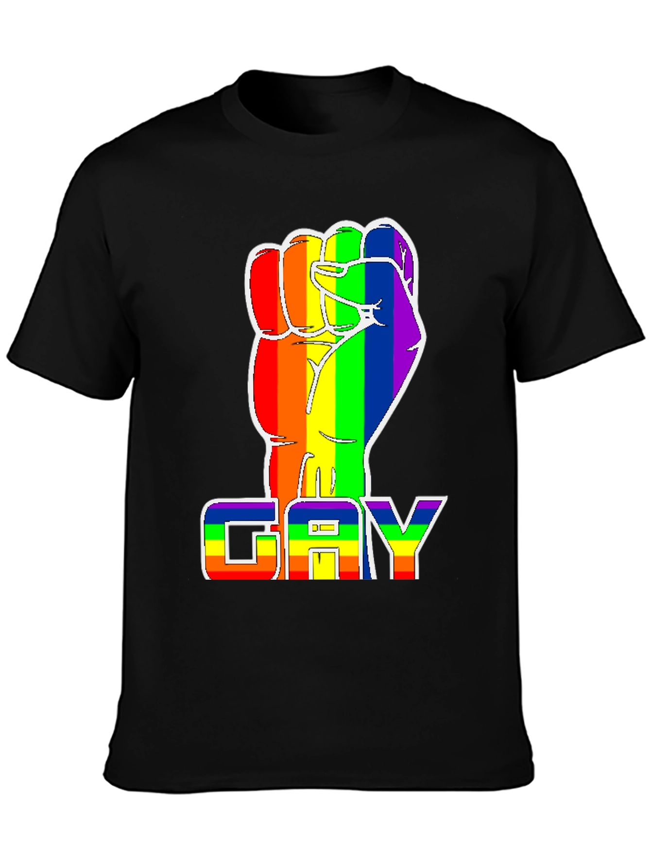 Black Rainbow Fist 'GAY' Pride T-Shirt - Black Cotton Blend Tee view 3