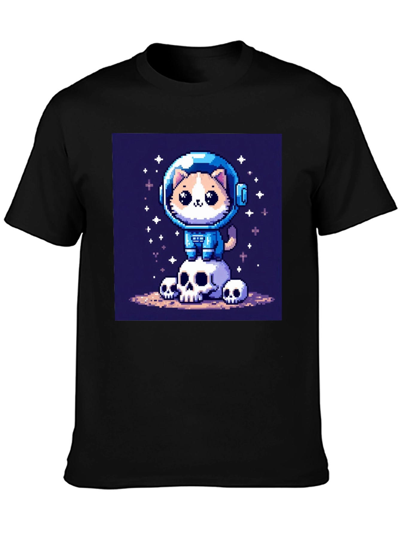 Black Pixel Cat Astronaut T-Shirt - Space Kitty Tee view 3