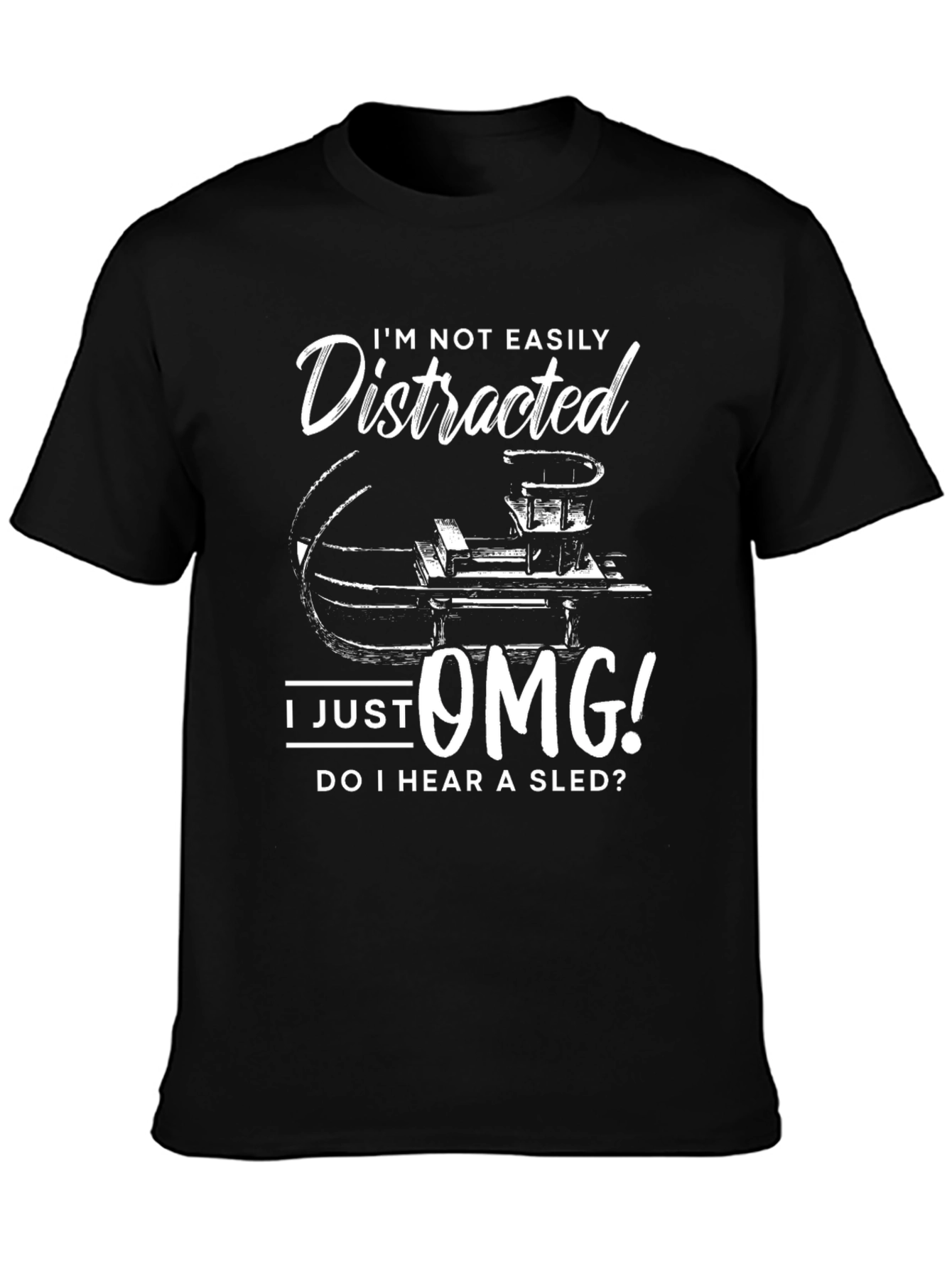 Black Distracted Sledding Fan T-Shirt view 3