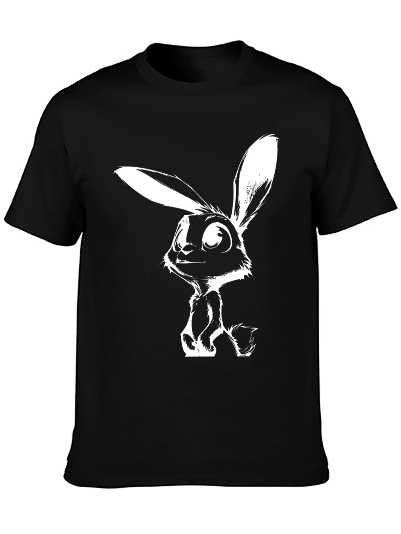 Black Cartoon Rabbit Graphic Tee - Black Casual T-Shirt view 3