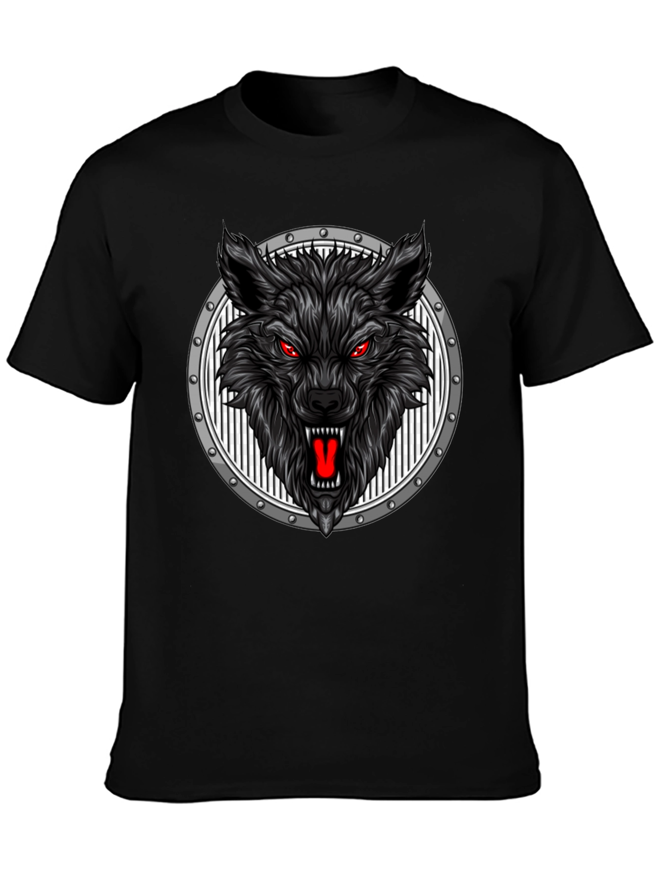 Black Wolf Head Graphic Black T-Shirt view 3