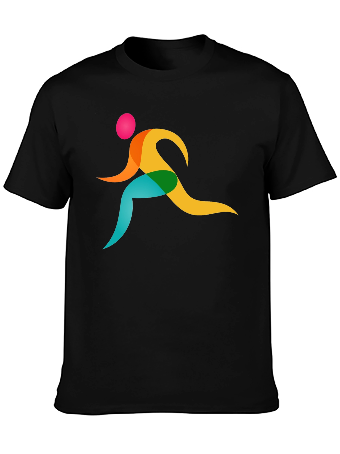 Black Men's Black T-Shirt with Colorful Runner Design view 3