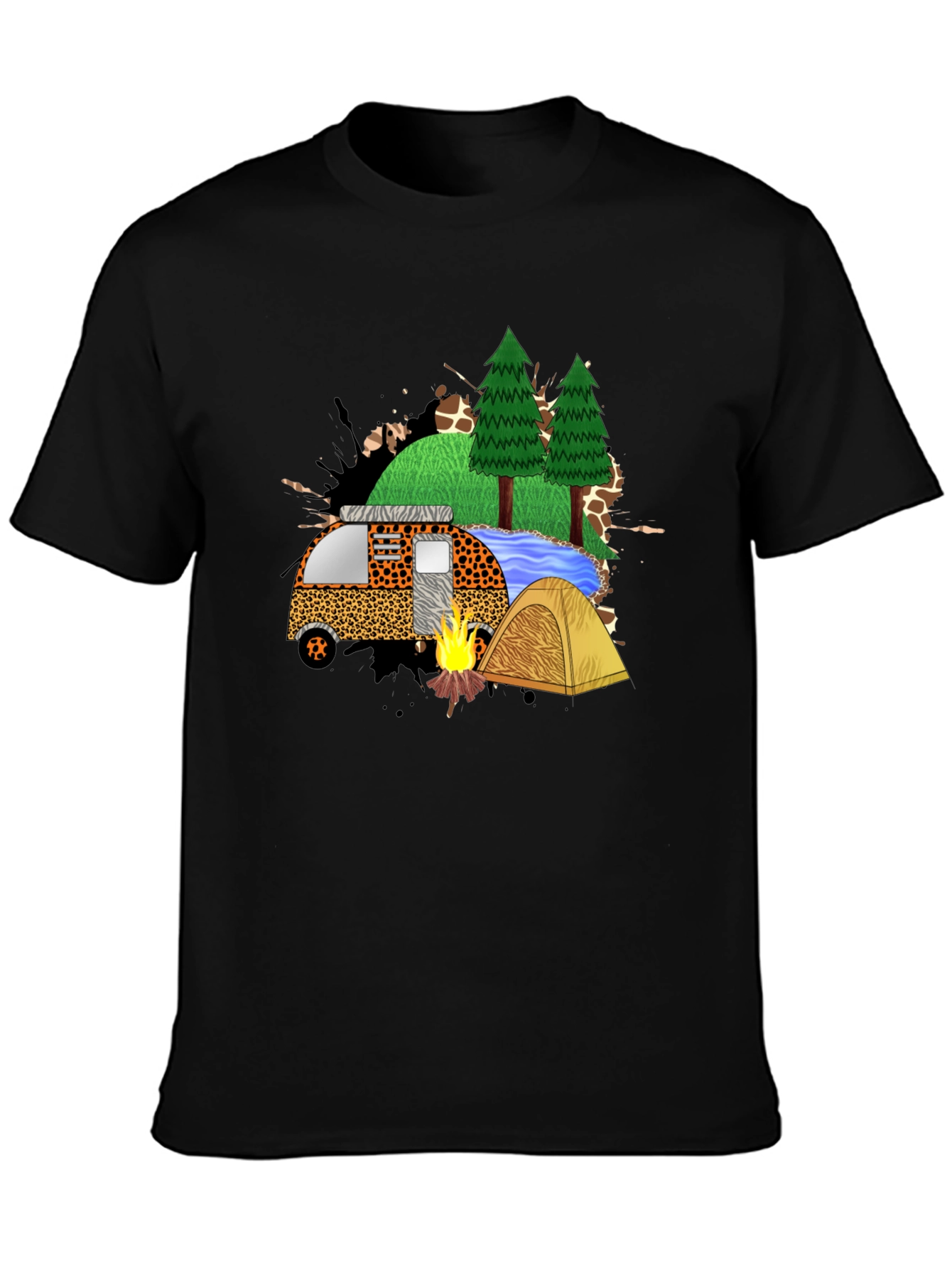 Black Camping Adventure Black Graphic T-Shirt view 3