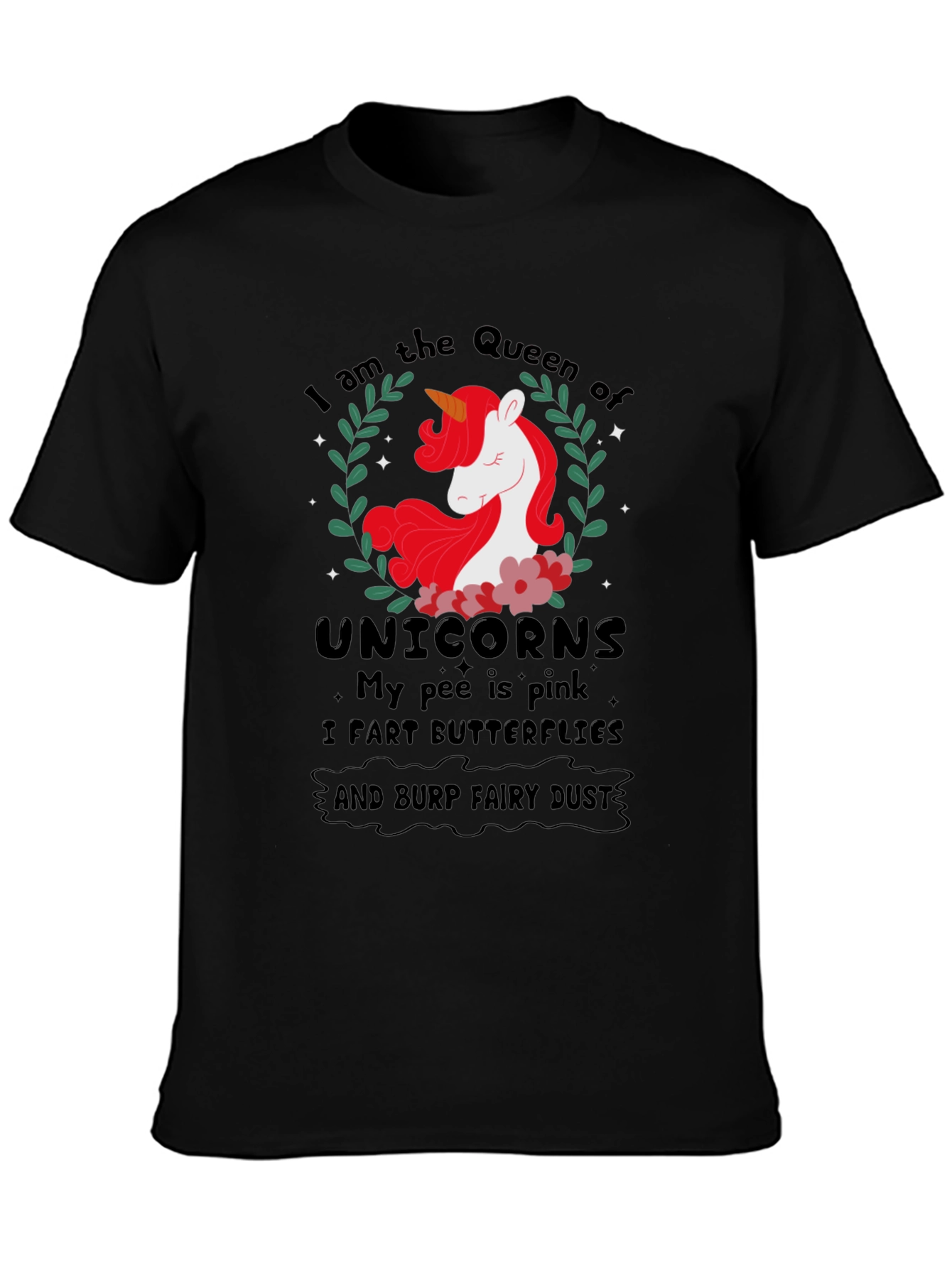 Black Queen of Unicorns T-Shirt Funny Slogan Tee view 3