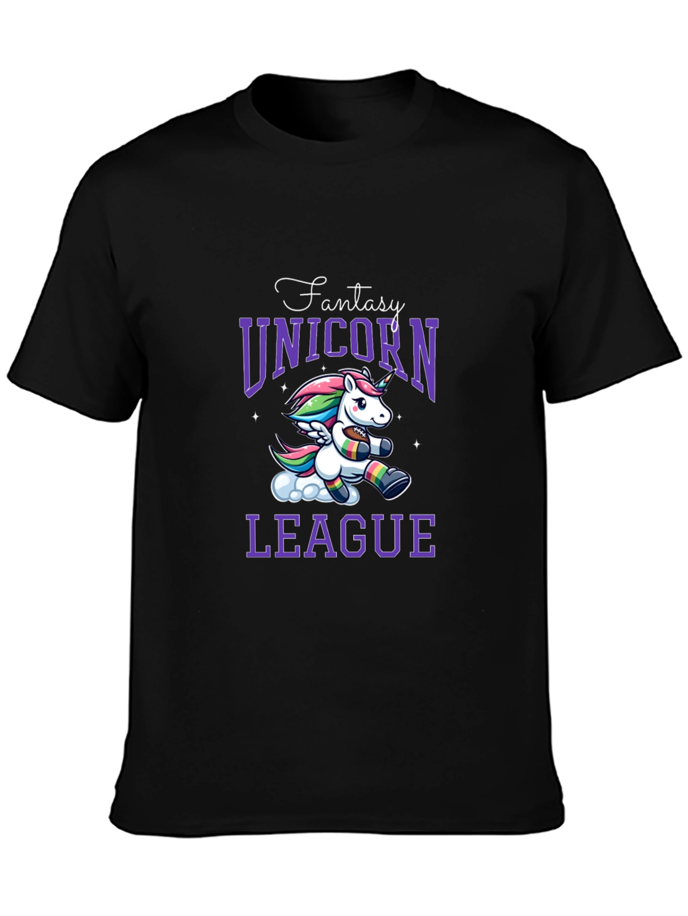 Black Fantasy Unicorn League Black T-Shirt view 3