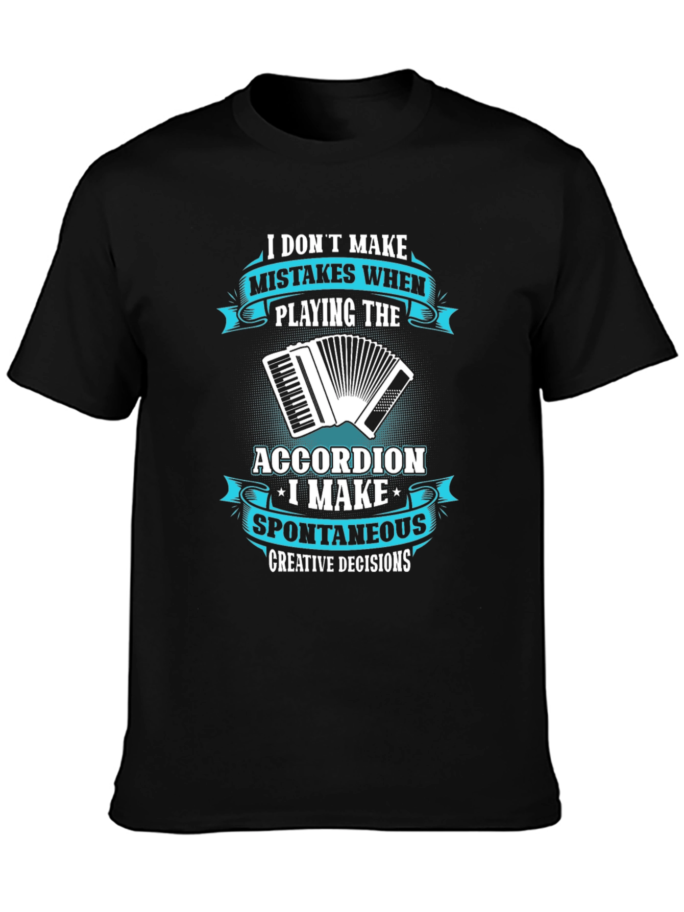 Black Accordion Player T-Shirt - Spontaneous Creative Decisions view 3