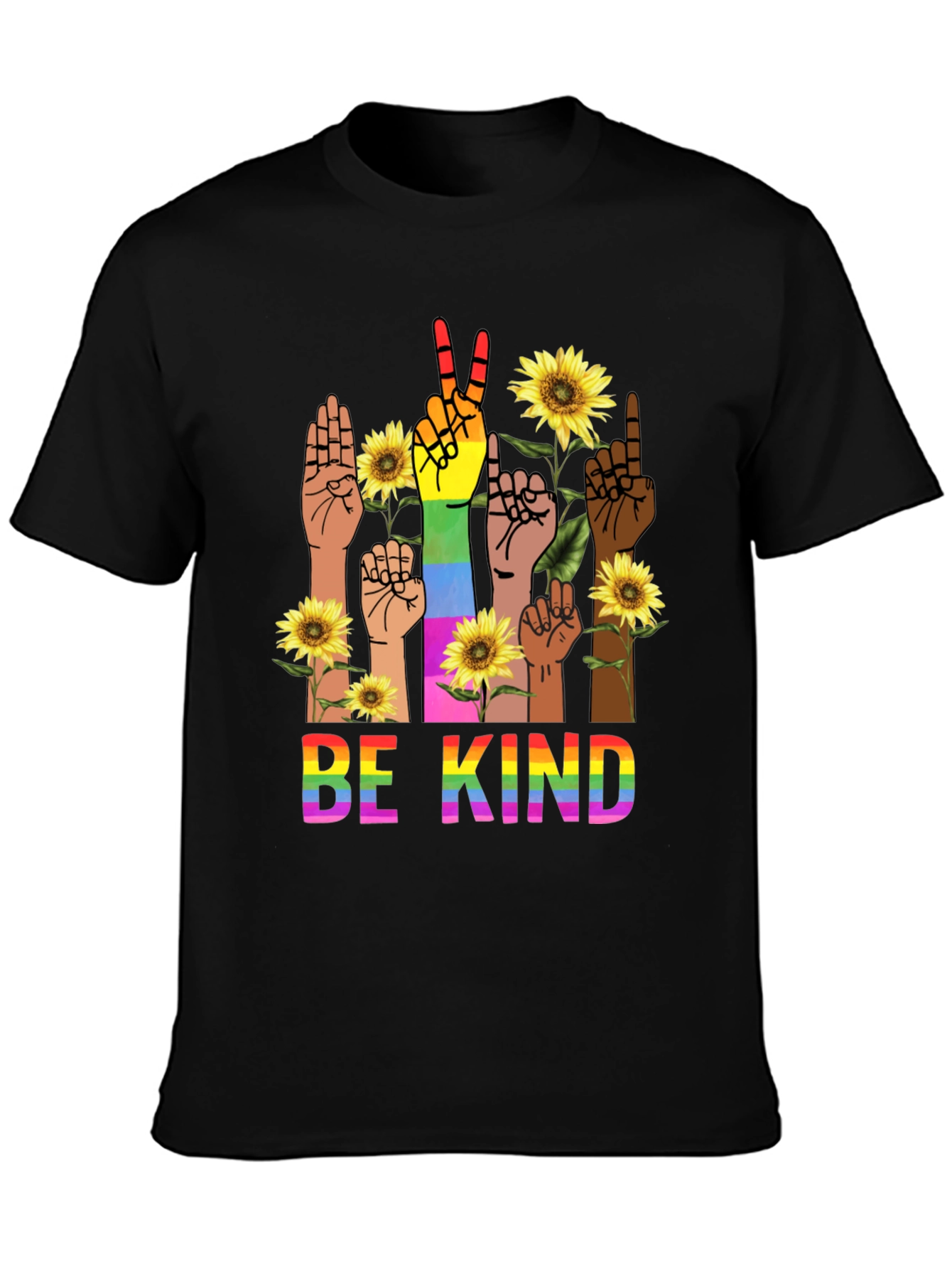 Black Be Kind Rainbow Hands T-Shirt view 3