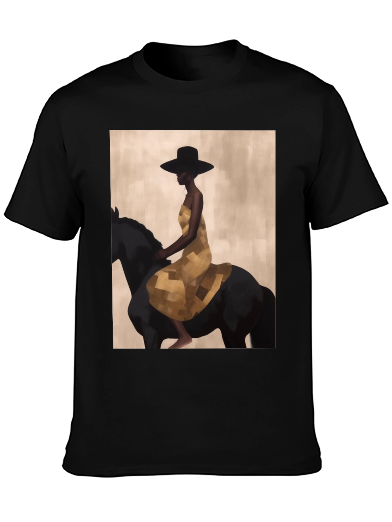 Black Black T-Shirt with Woman Riding Horse Design view 3