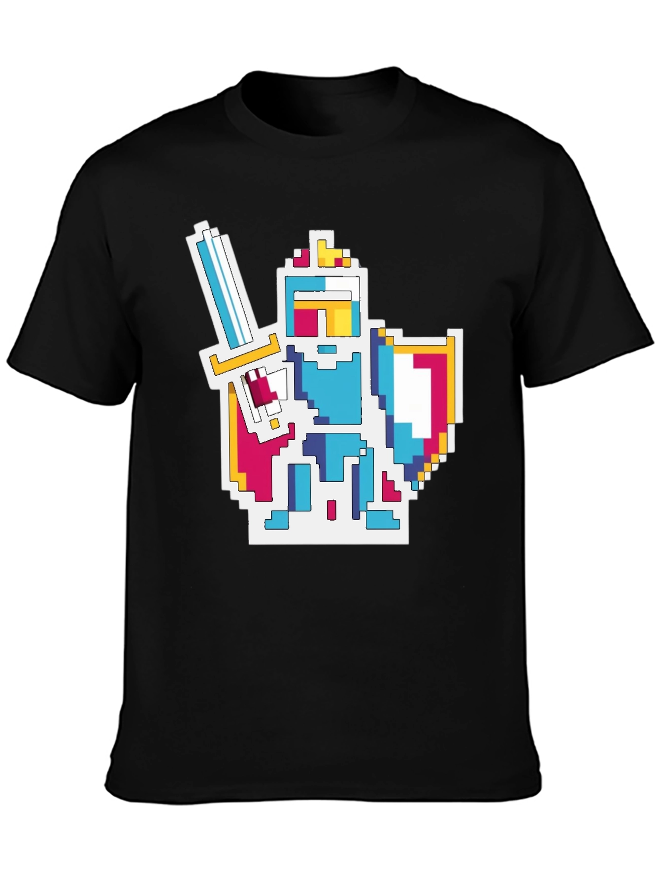 Black Pixel Knight Graphic Tee - Black Cotton Blend T-Shirt view 3