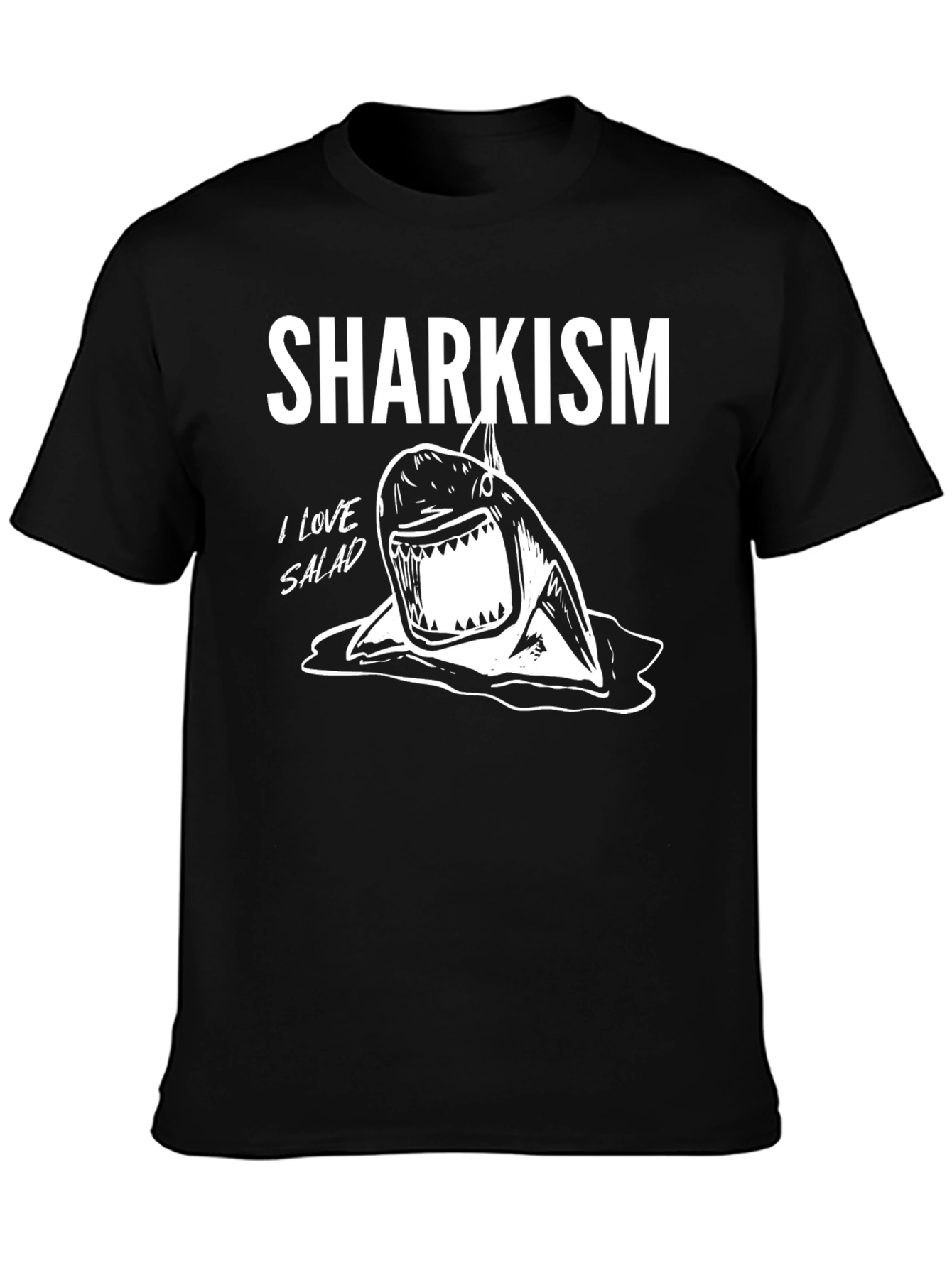 Black Sharkism Graphic Tee - I Love Salad Funny Shark T-Shirt view 3