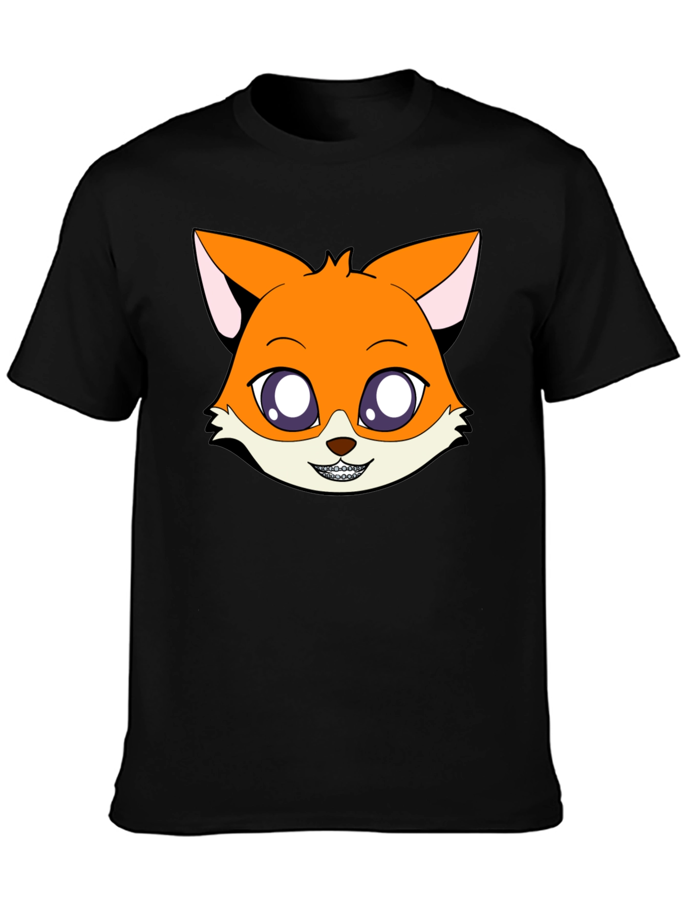 Black Cartoon Fox Graphic Tee - Unisex Black T-Shirt view 3