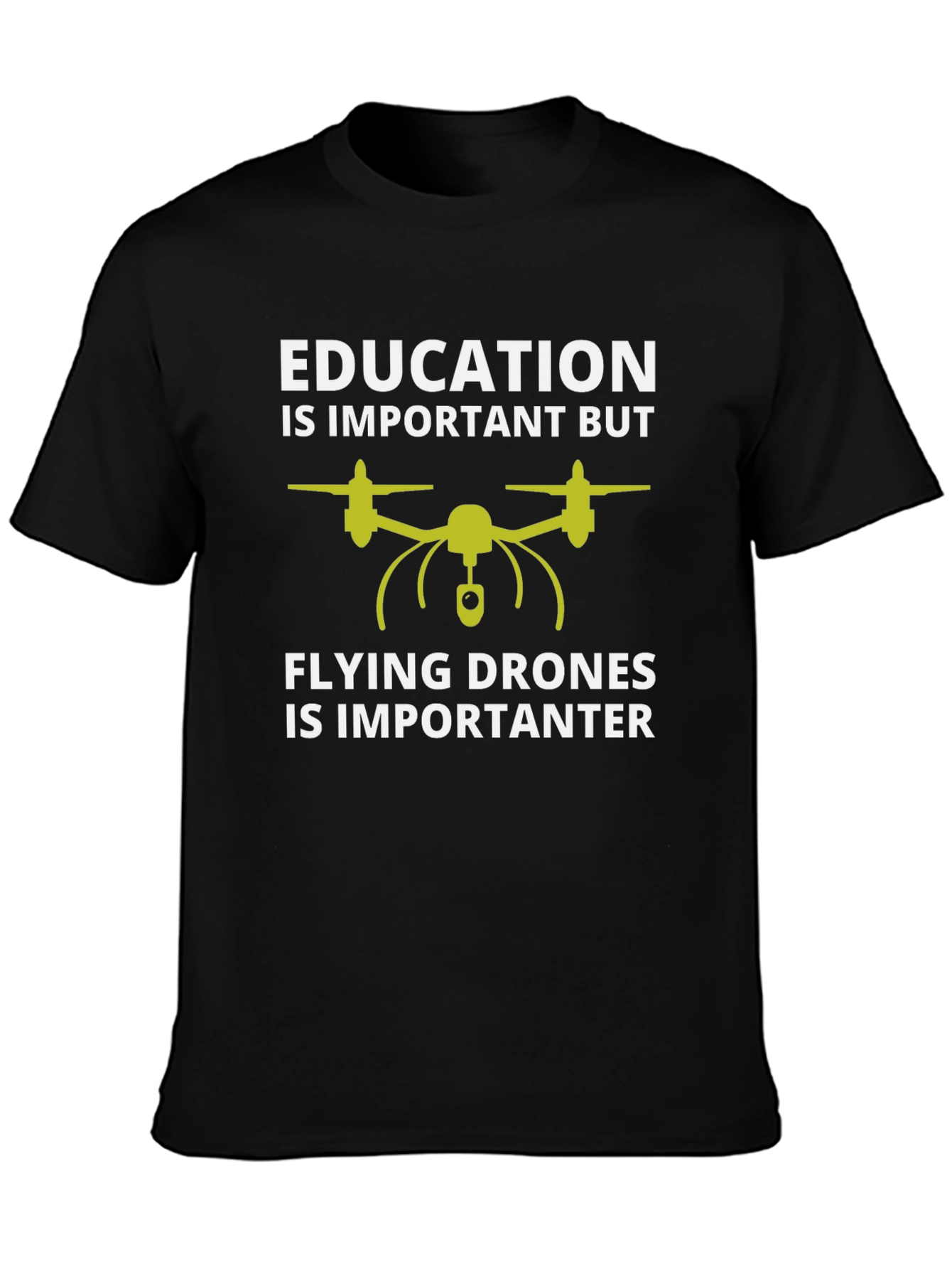 Black Funny Drone Pilot T-Shirt: Education vs Flying Drones view 3