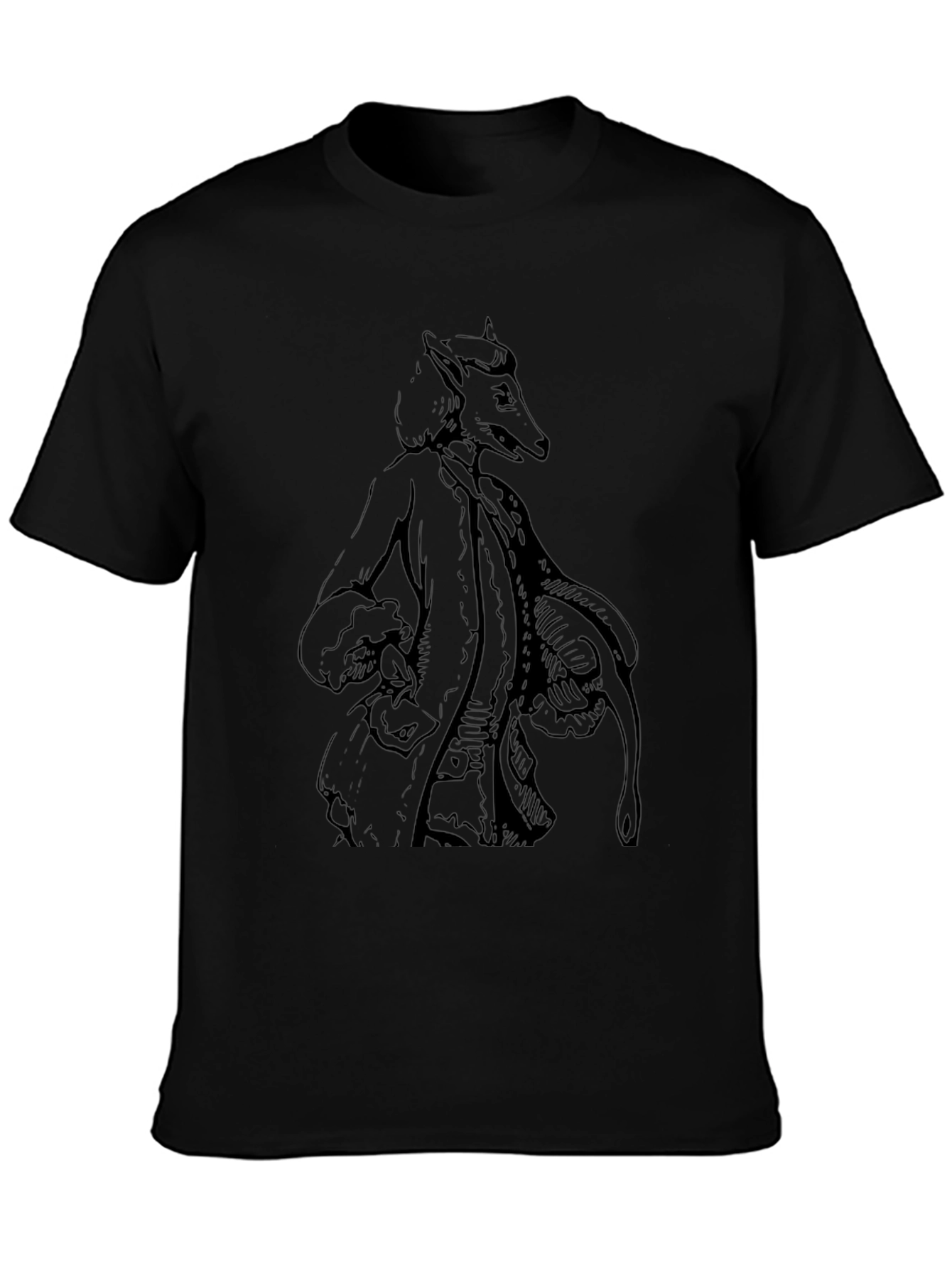 Black Fanciful Fox Graphic Tee - Black Cotton Shirt view 3